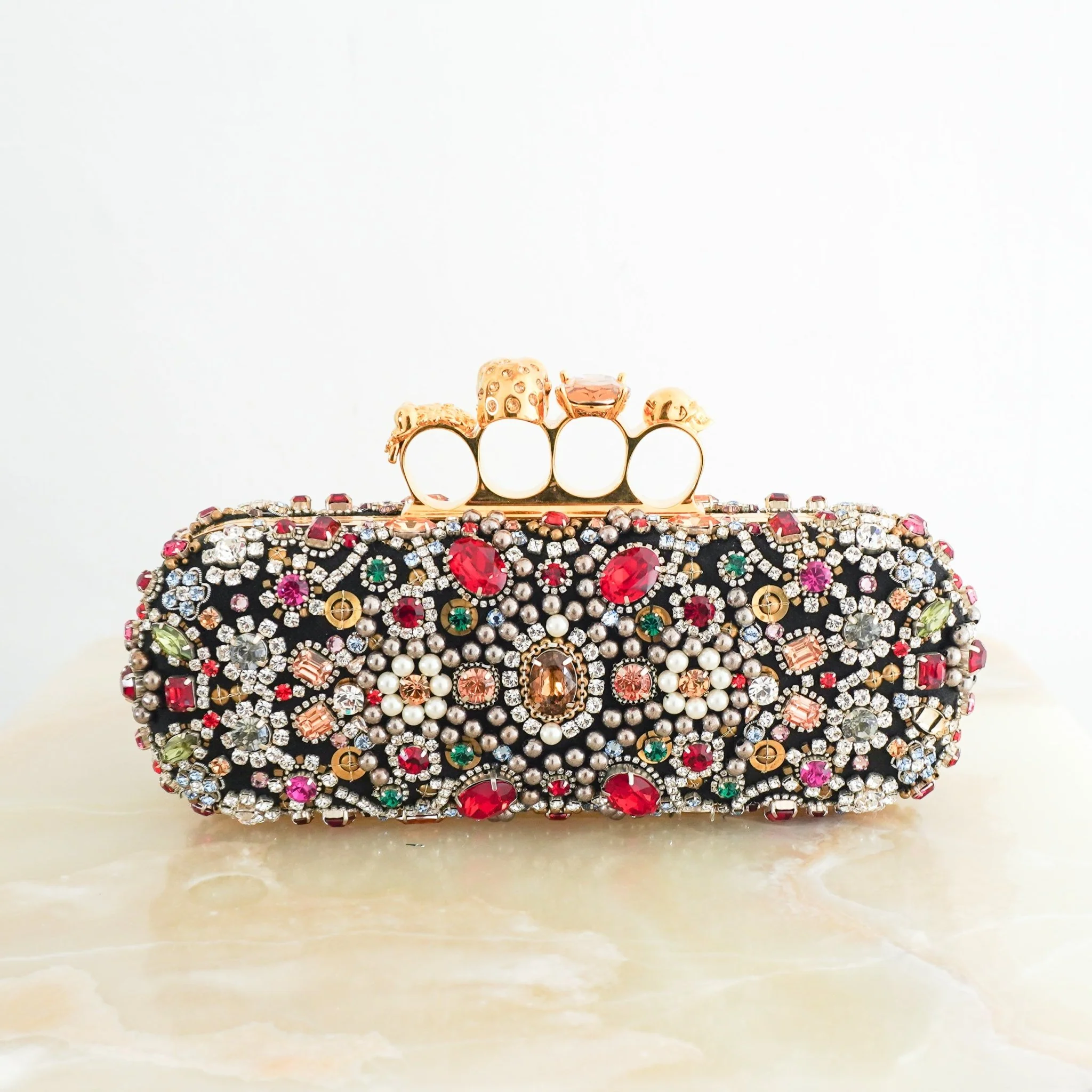 Alexander McQueen Black Satin Embellished Box Clutch RRP £3067 | Authentic Preloved - Image 3
