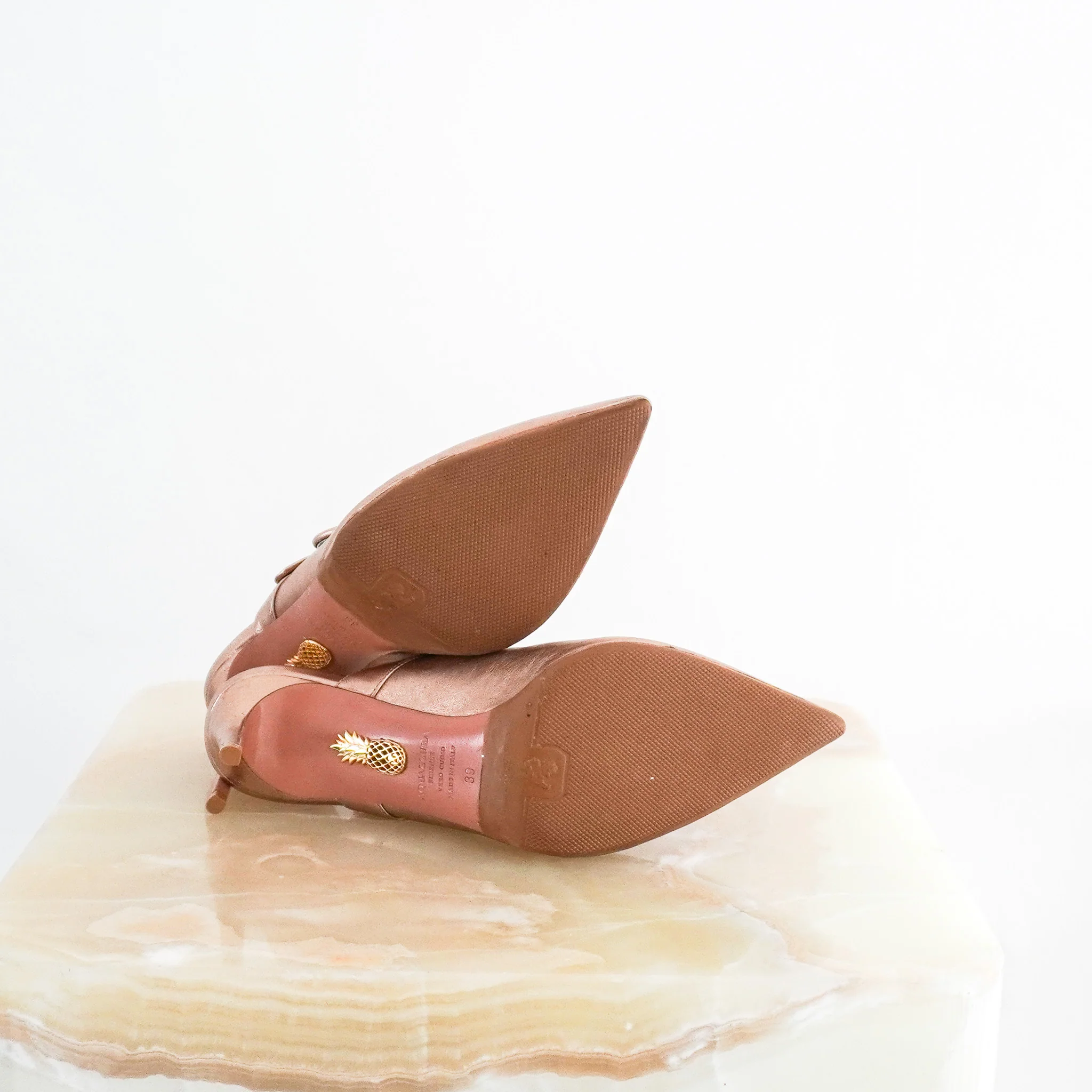 Aquazzura Blossom Point-Toe Mules in Rose Gold RRP £430 | Authentic Preloved - Image 4