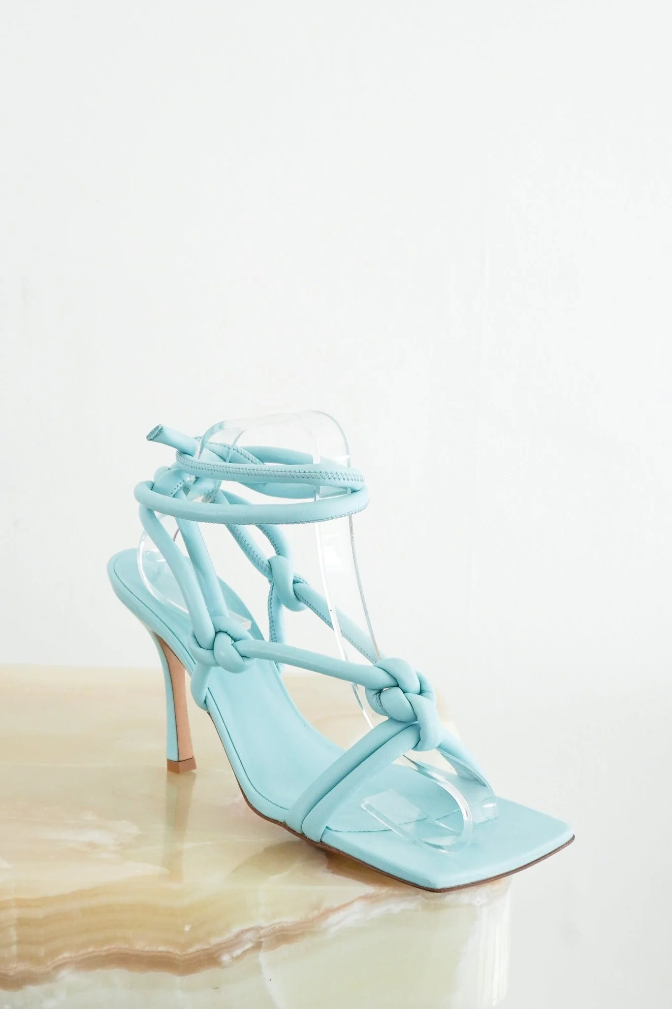 Bottega Veneta Dream Knotted Leather Sandals in Baby Blue RRP £740 | Authentic Preloved