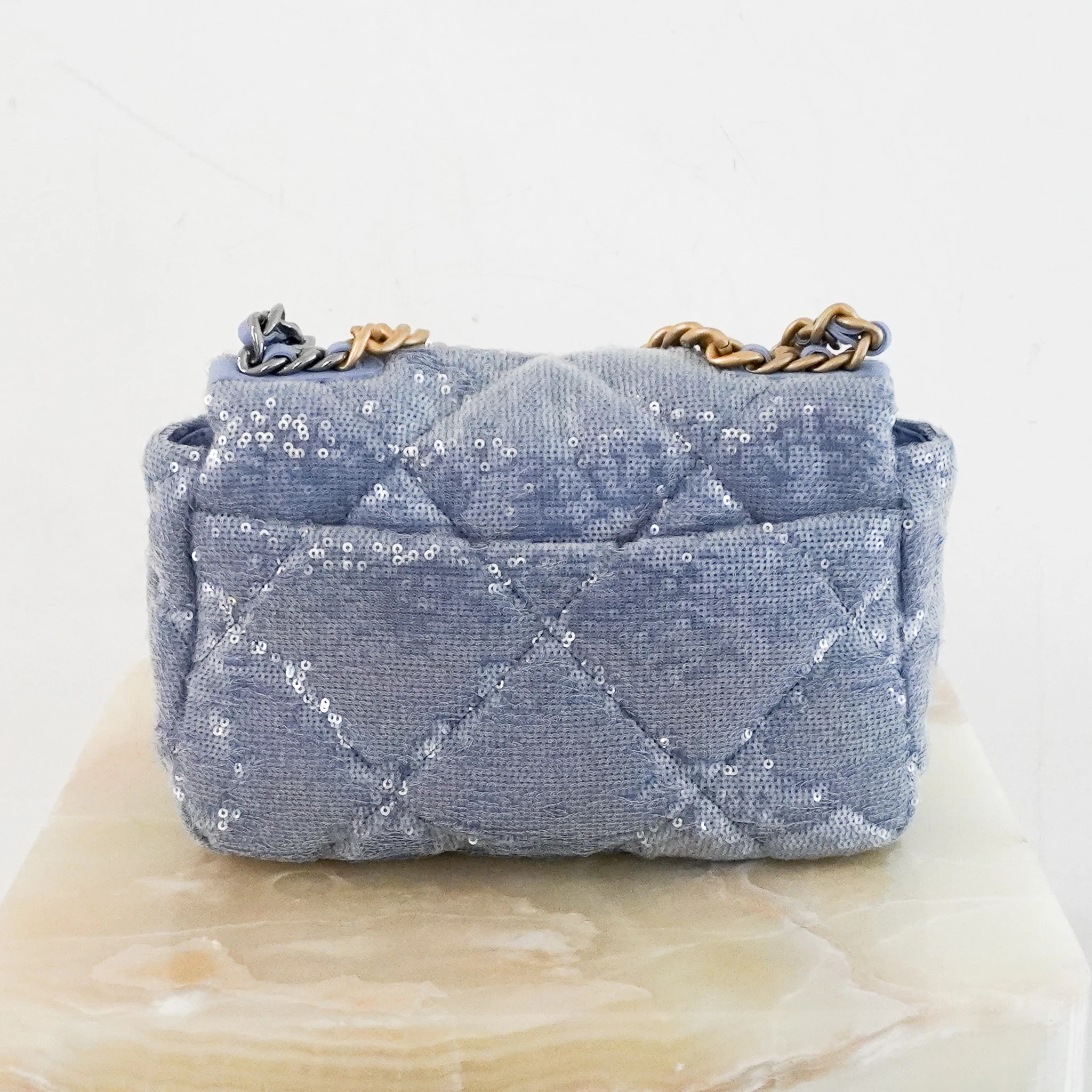 NEW Chanel 19 Blue Sequin Small Single Flap Bag RRP £5500 | Authentic Preloved - Image 3