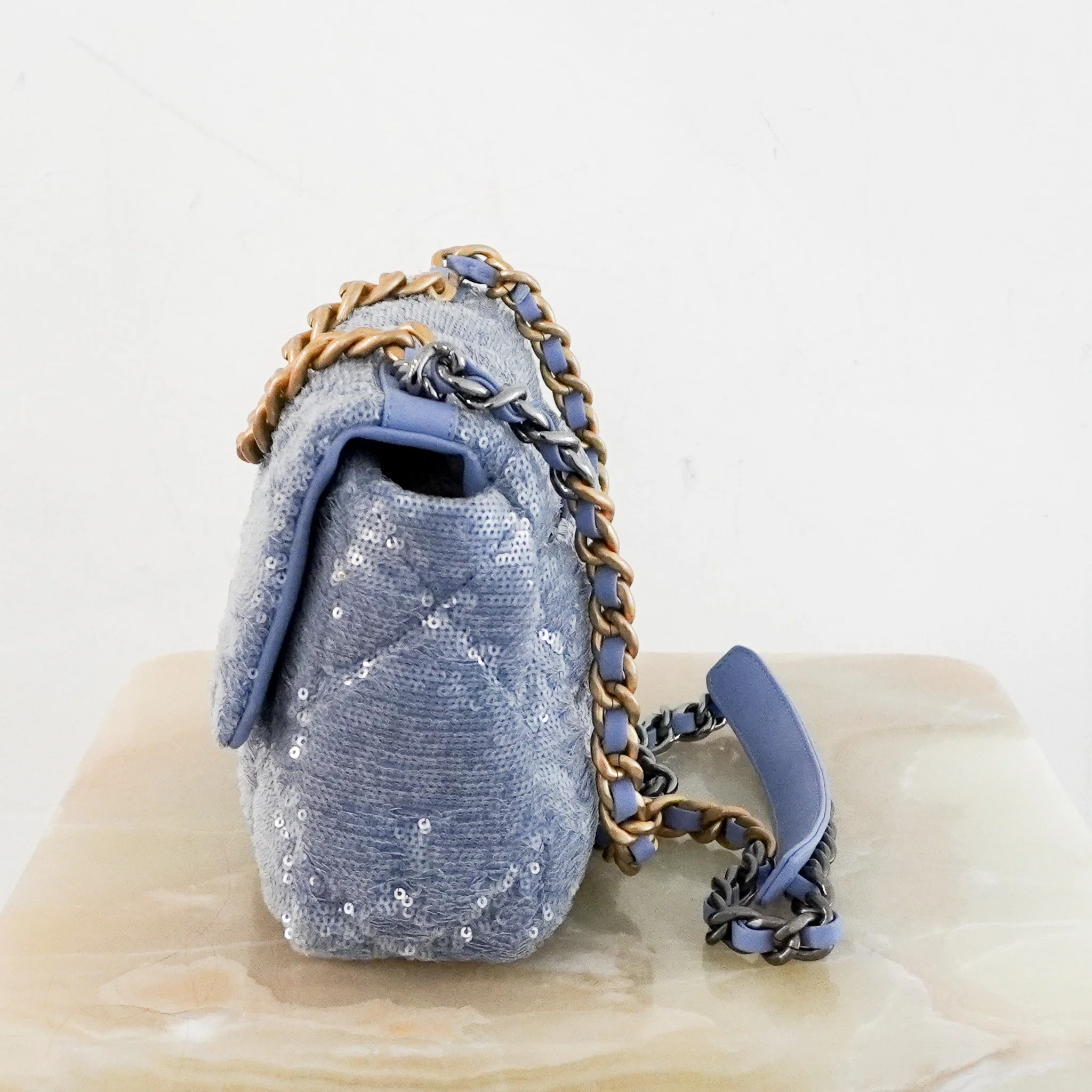 NEW Chanel 19 Blue Sequin Small Single Flap Bag RRP £5500 | Authentic Preloved - Image 4