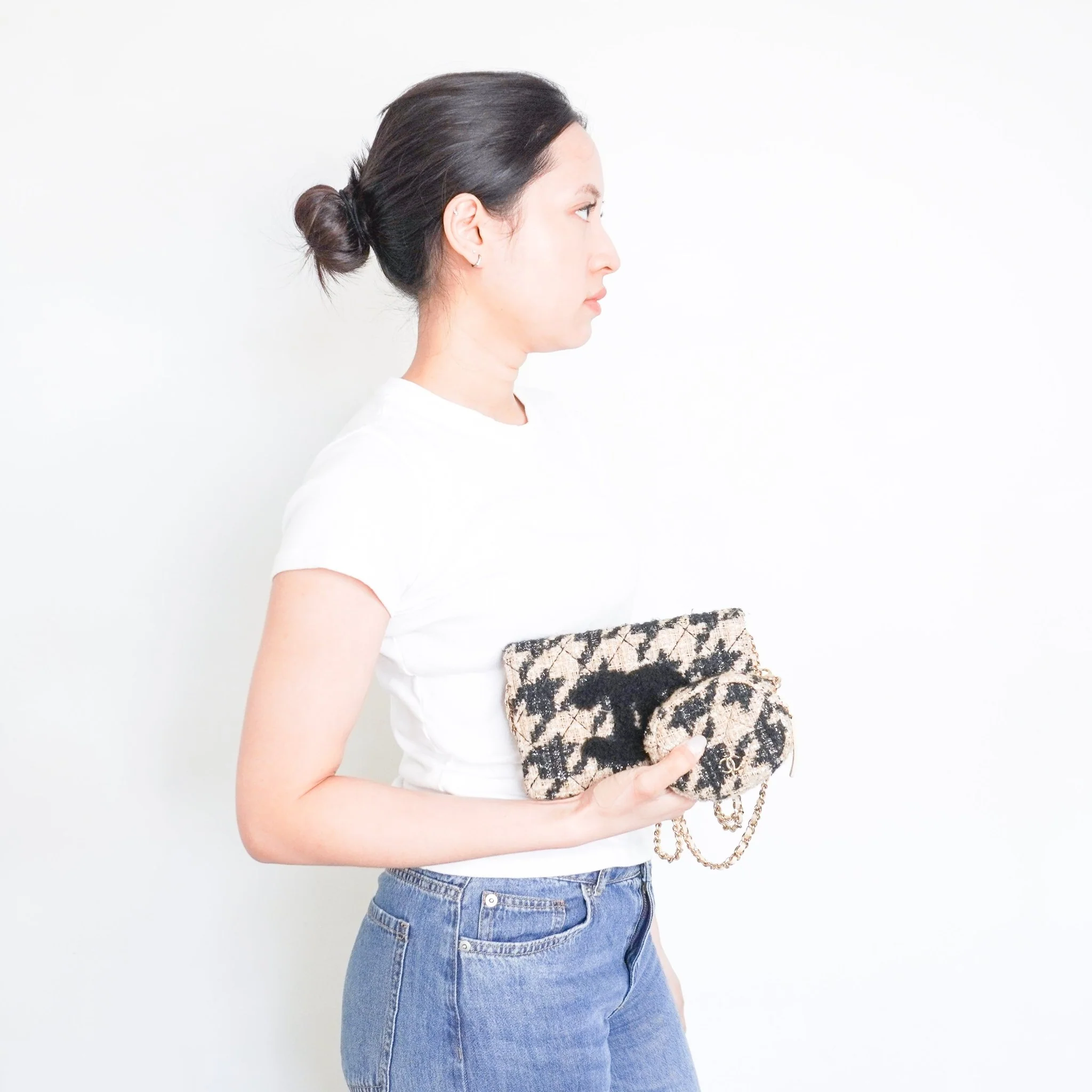 Chanel Beige and Black Houndstooth Tweed Wallet On Chain with Coin Pouch RRP £3500 | Authentic Preloved - Image 18
