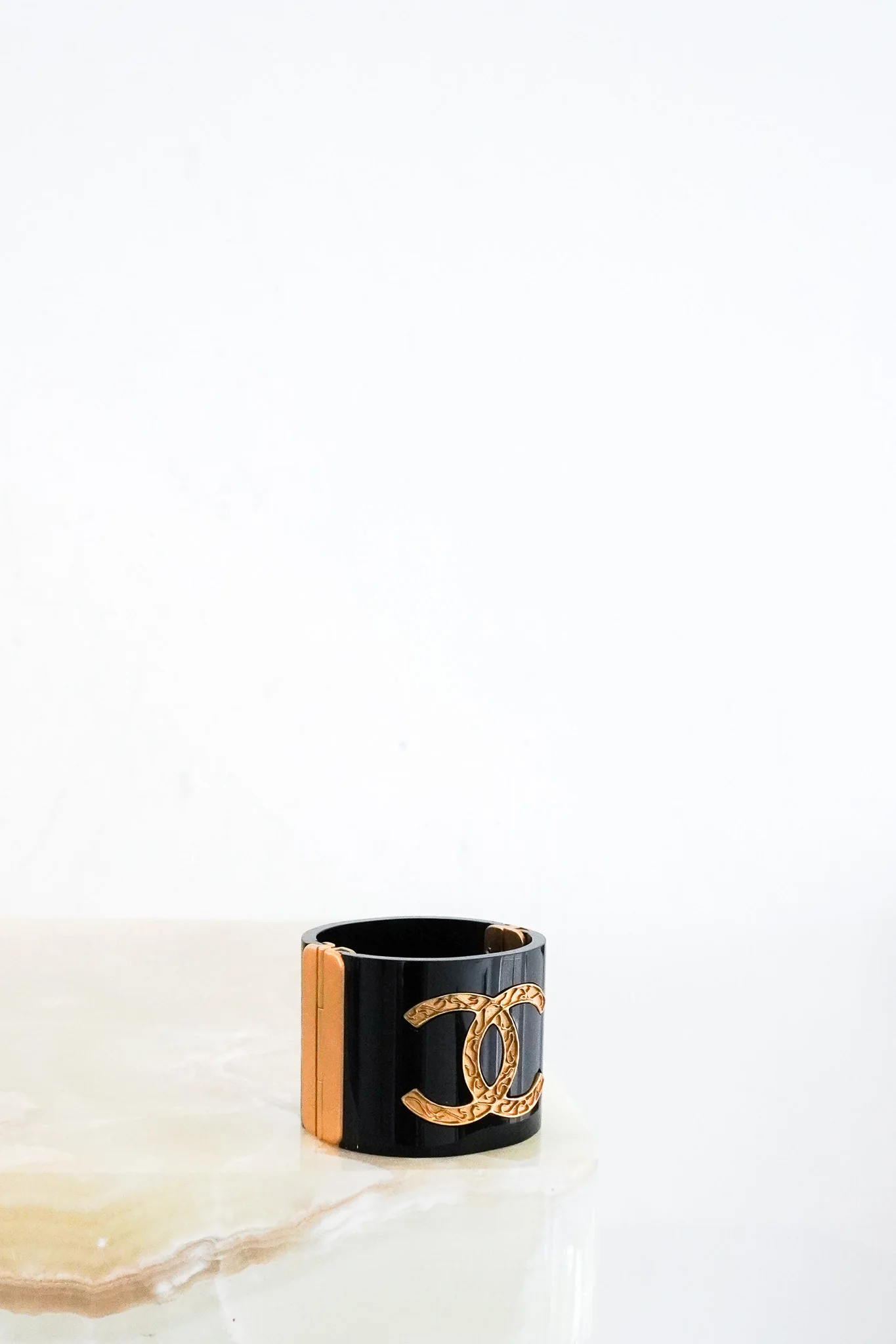 Chanel Black and Gold CC Enamel Cuff Bracelet | Authentic Preloved FINAL SALE