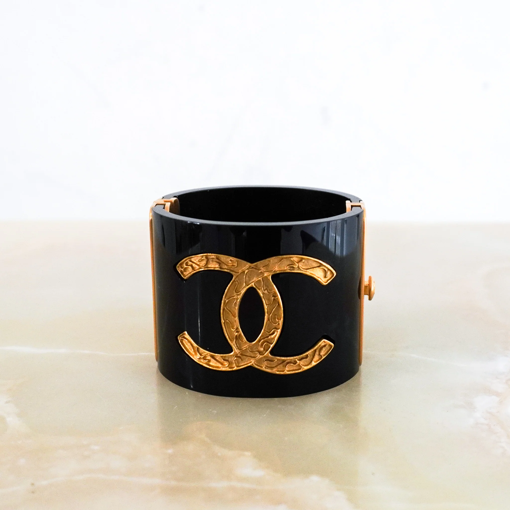 Chanel Black and Gold CC Enamel Cuff Bracelet | Authentic Preloved FINAL SALE - Image 2