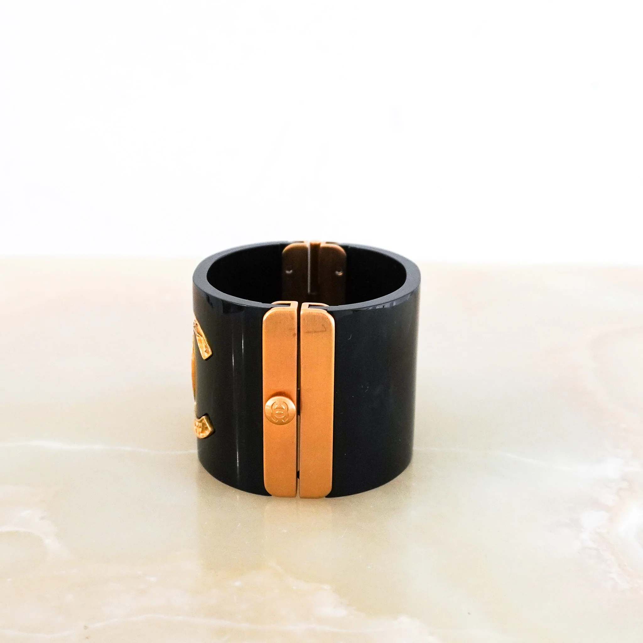 Chanel Black and Gold CC Enamel Cuff Bracelet | Authentic Preloved FINAL SALE - Image 3