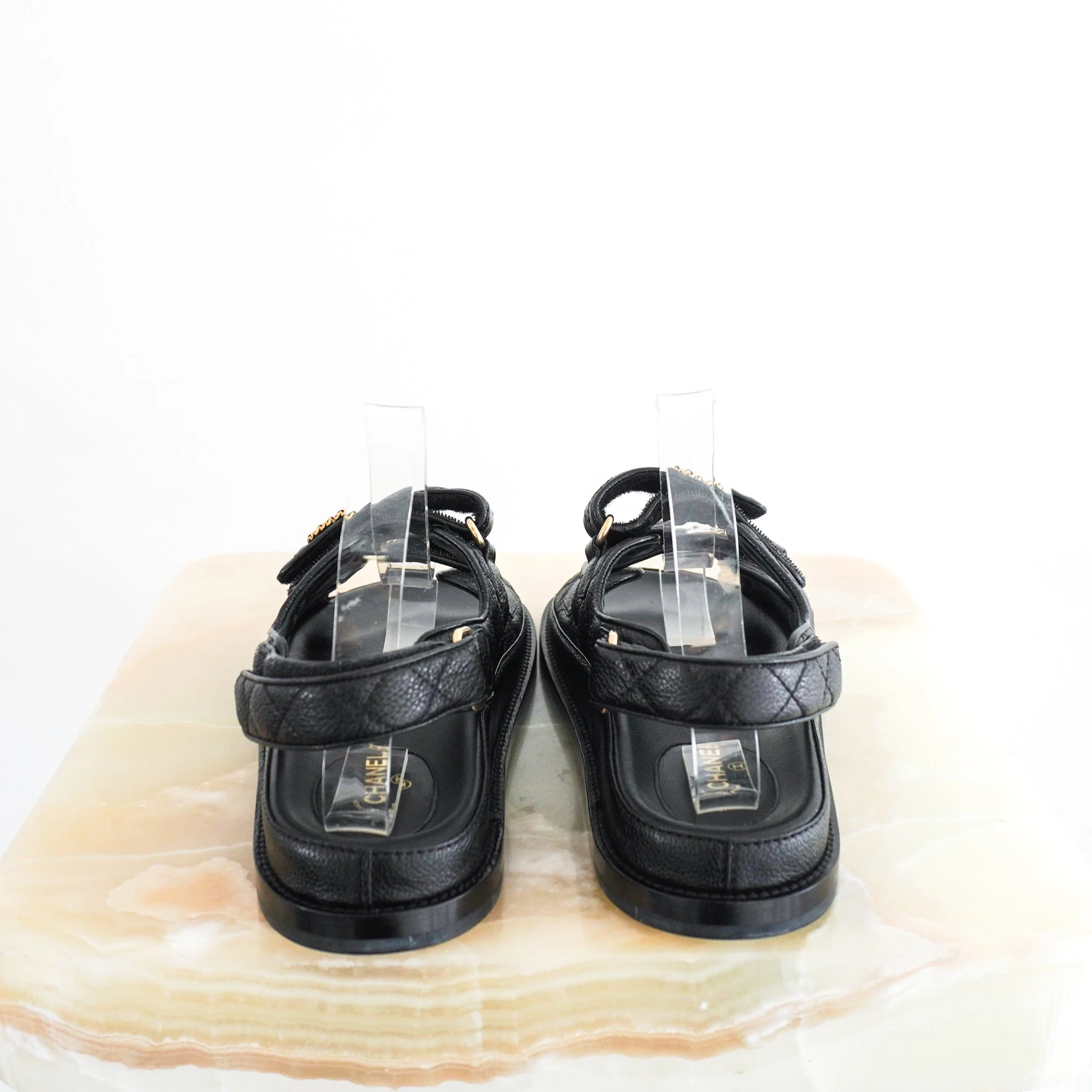 NEW Chanel Black and Gold Quilted Dad Sandals RRP £1300 | Authentic Preloved - Image 3