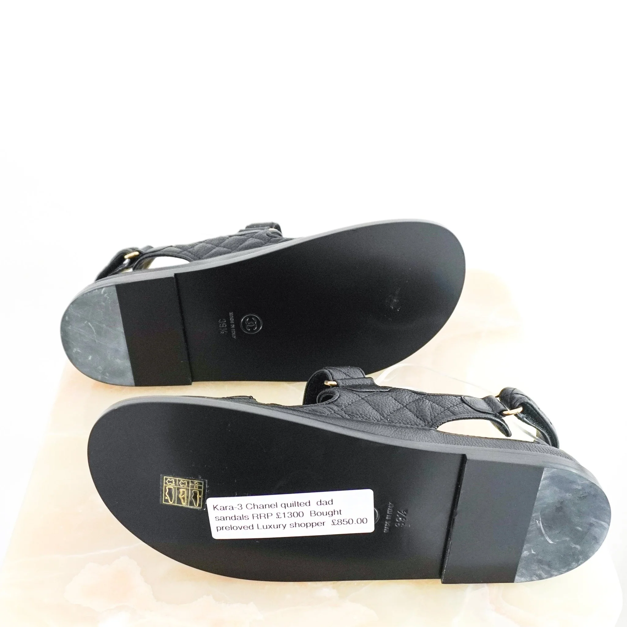 NEW Chanel Black and Gold Quilted Dad Sandals RRP £1300 | Authentic Preloved - Image 4