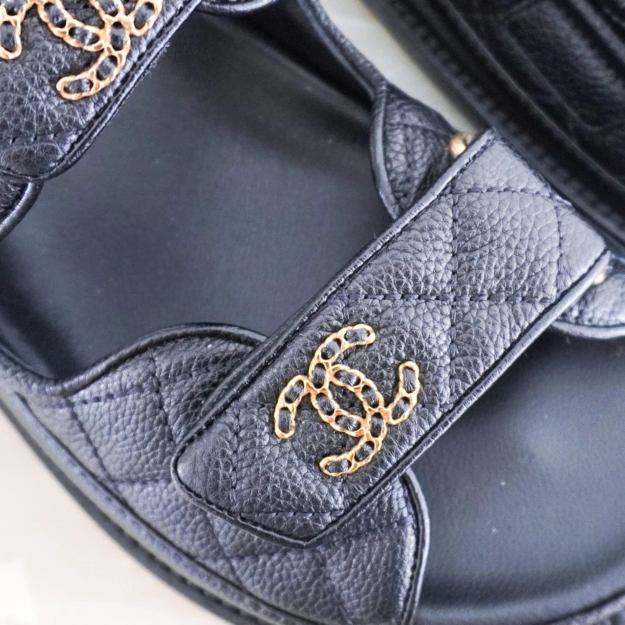 NEW Chanel Black and Gold Quilted Dad Sandals RRP £1300 | Authentic Preloved - Image 7