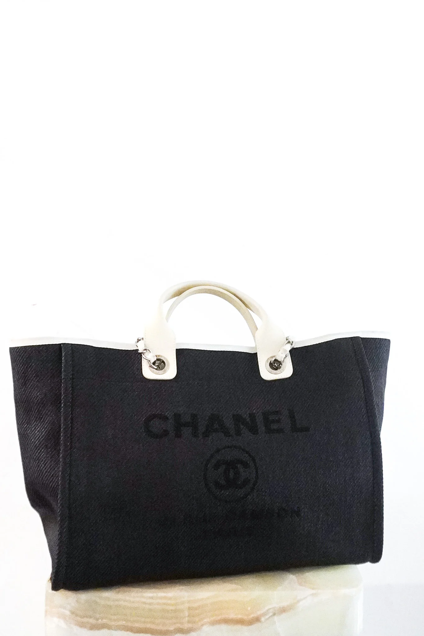 Chanel Black and White Canvas Deauville Tote Bag RRP £3800 | Authentic Preloved