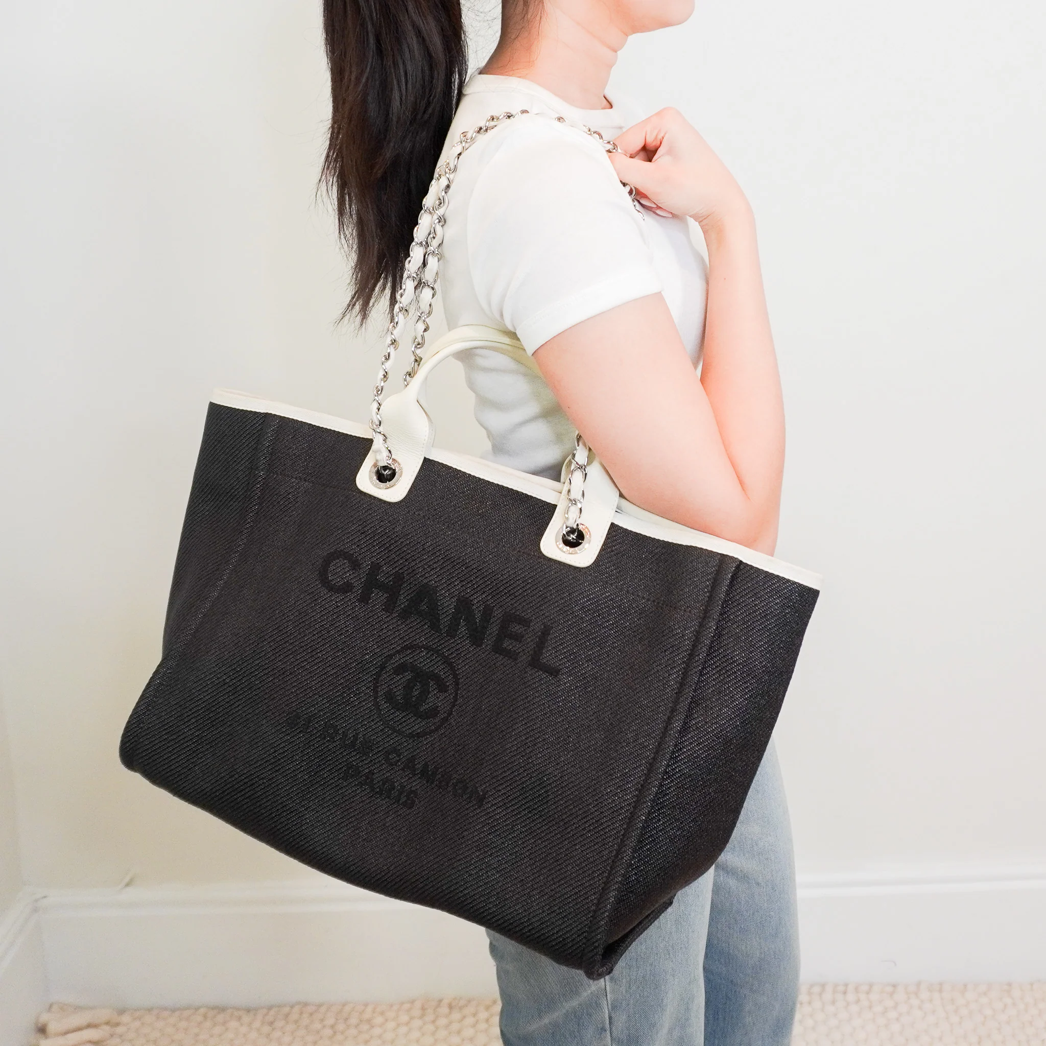 Chanel Black and White Canvas Deauville Tote Bag RRP £3800 | Authentic Preloved - Image 14