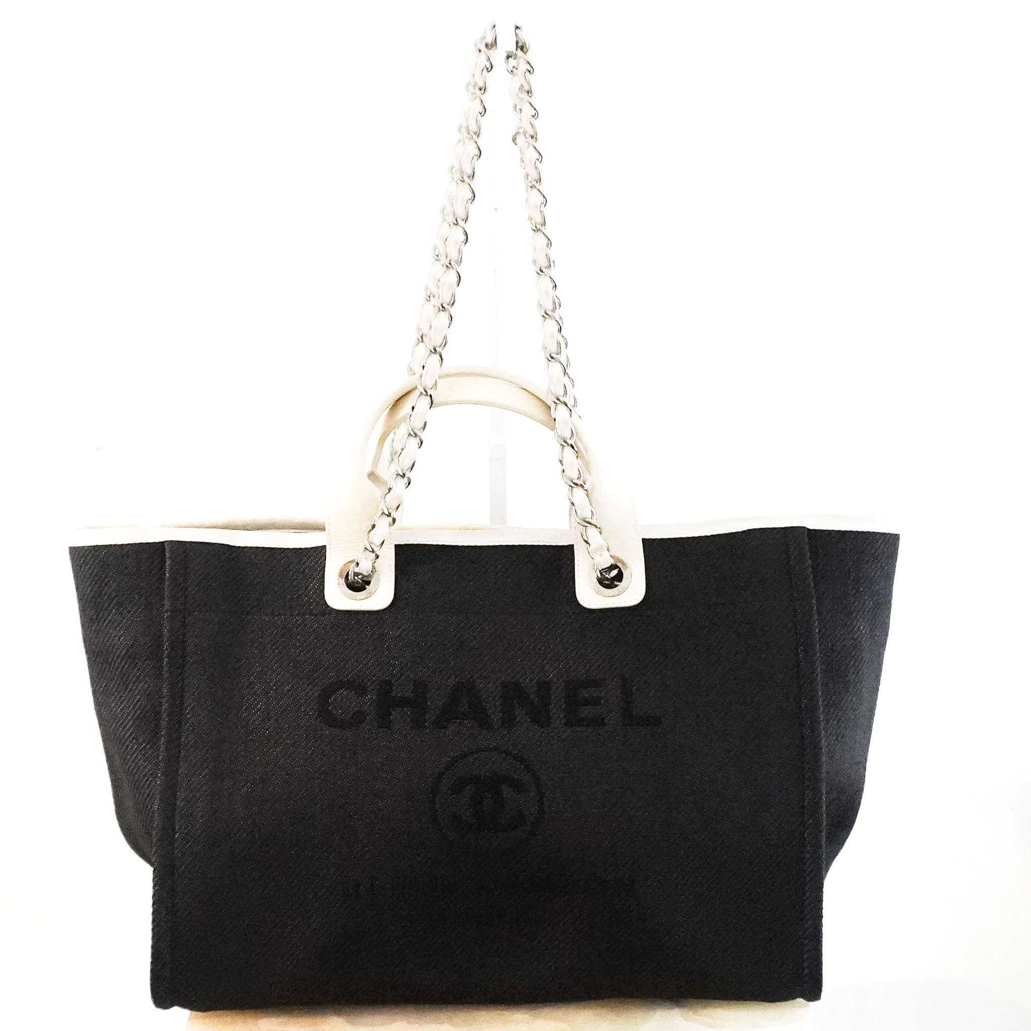 Chanel Black and White Canvas Deauville Tote Bag RRP £3800 | Authentic Preloved - Image 2