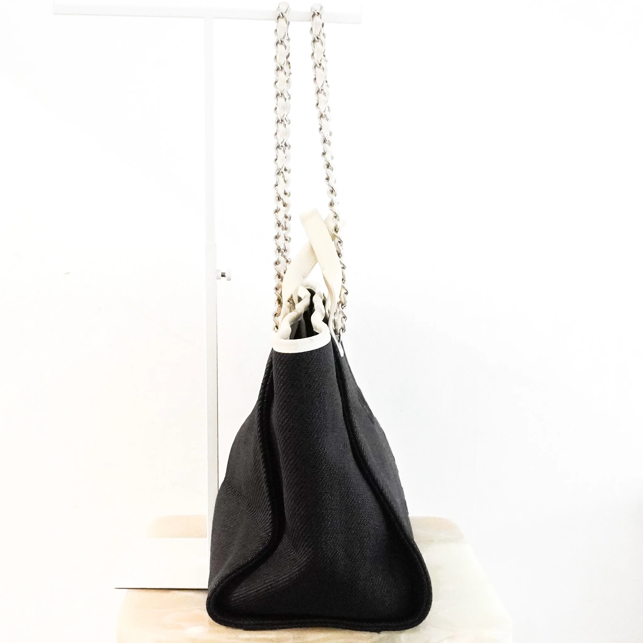 Chanel Black and White Canvas Deauville Tote Bag RRP £3800 | Authentic Preloved - Image 3