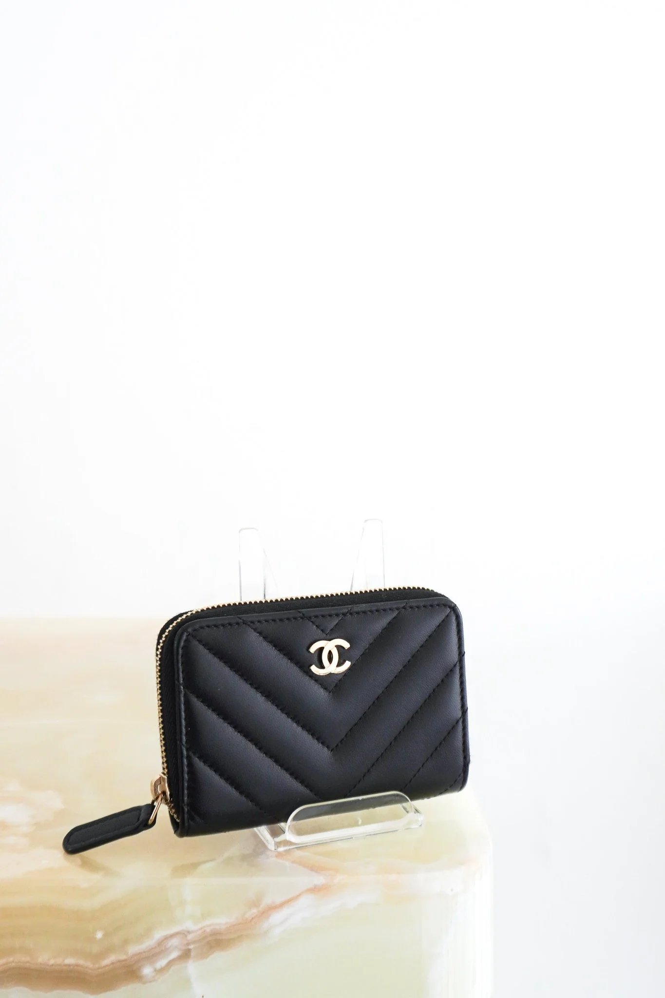 Chanel Black Chevron Zip Around Coin Purse RRP £880 | Authentic Preloved