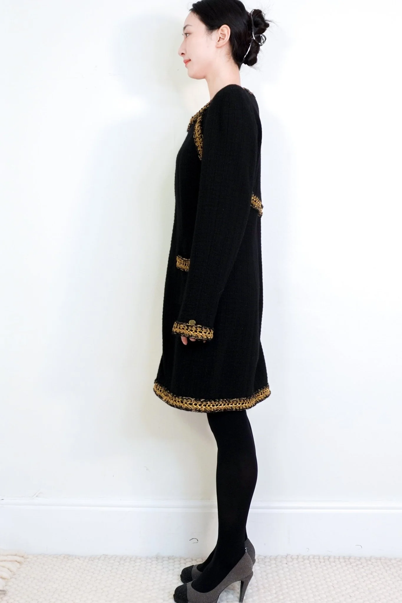 Chanel Black & Gold Appliqué Cambon Wool Dress RRP £5.5K | Authentic Preloved - Image 3