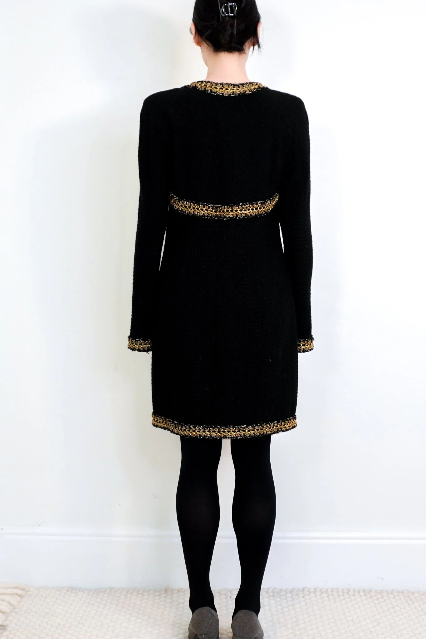 Chanel Black & Gold Appliqué Cambon Wool Dress RRP £5.5K | Authentic Preloved - Image 4