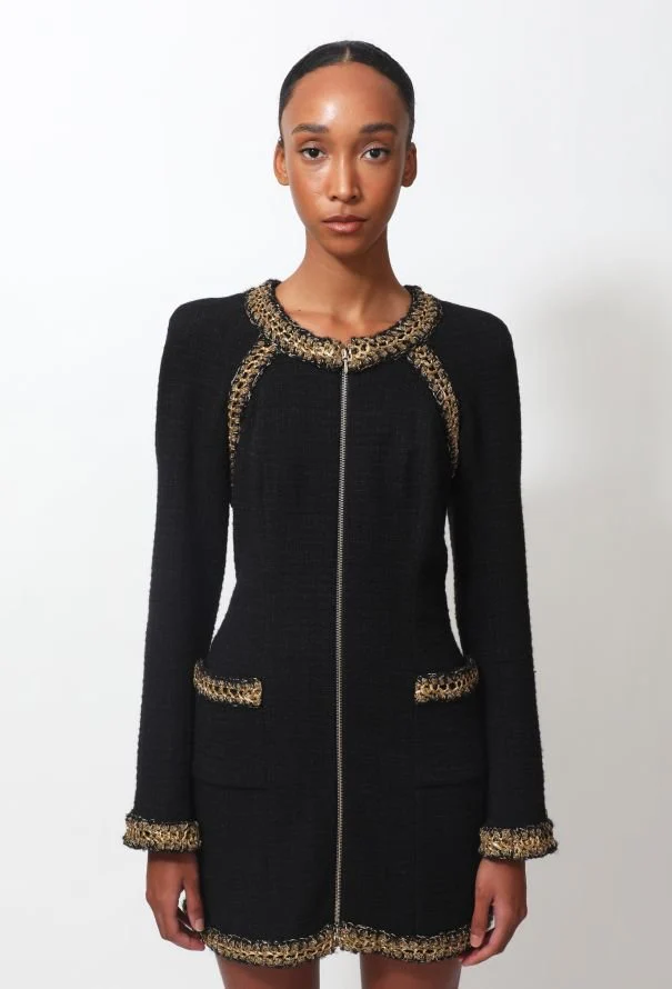 Chanel Black & Gold Appliqué Cambon Wool Dress RRP £5.5K | Authentic Preloved - Image 6