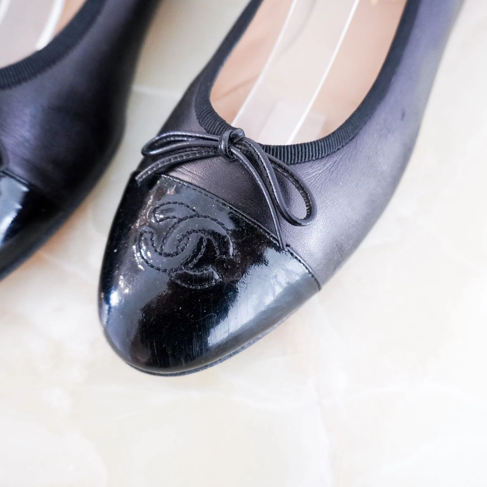 Chanel Black Leather CC Ballet Flats RRP £800 | Authentic Preloved - Image 2