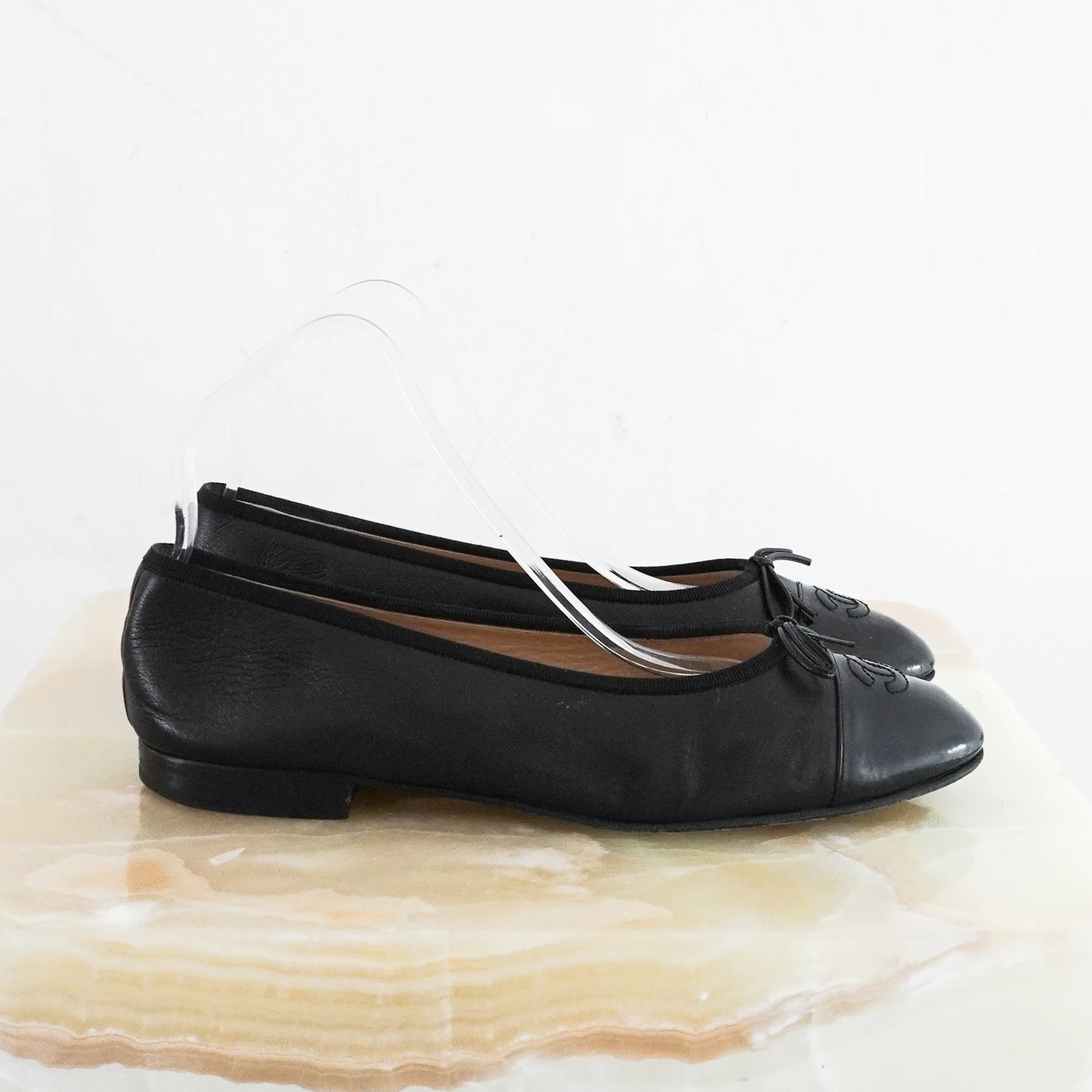 Chanel Black Leather CC Ballet Flats RRP £800 | Authentic Preloved - Image 3