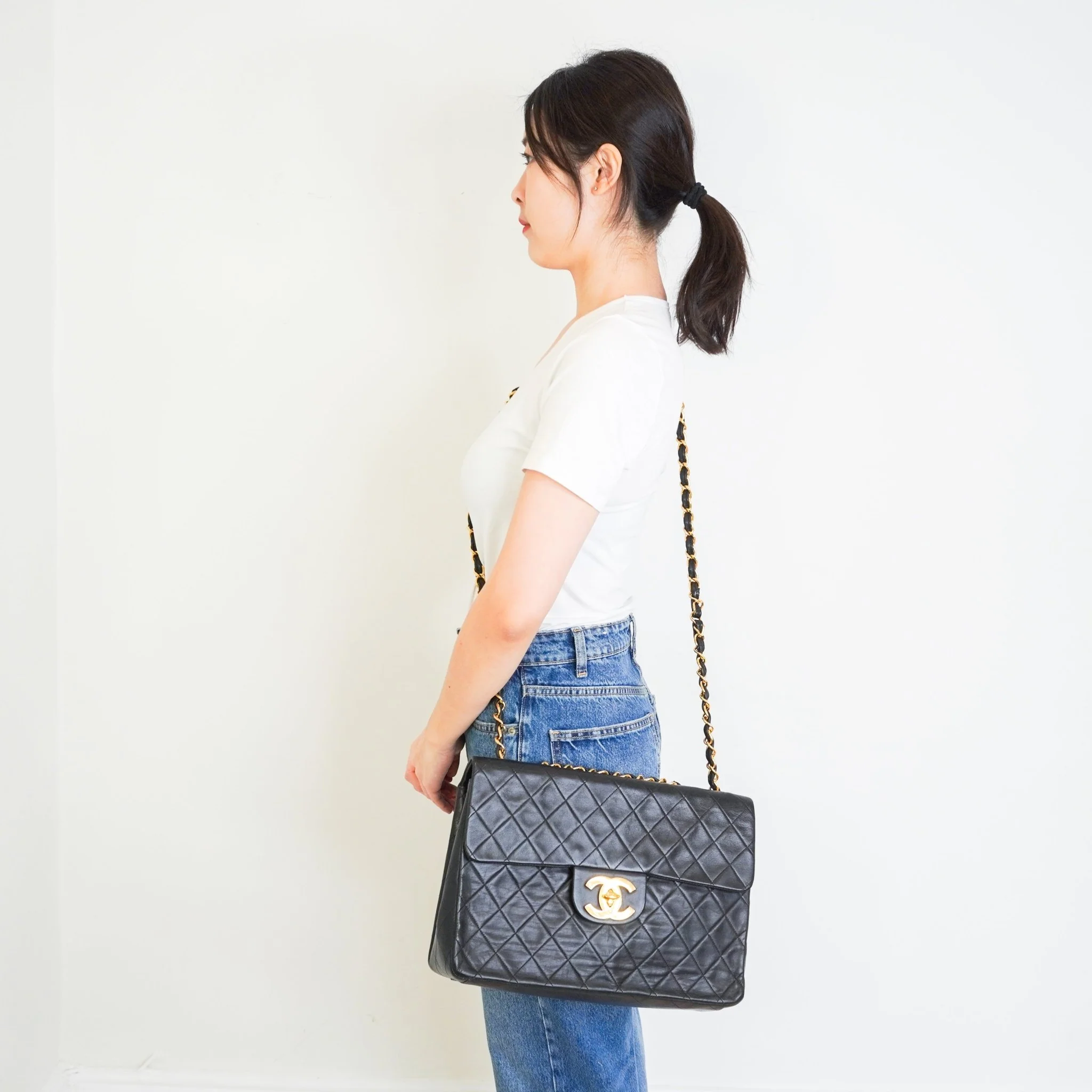 Chanel Black Quilted Lambskin Leather Vintage Maxi Jumbo XL | Authentic Preloved - Image 10