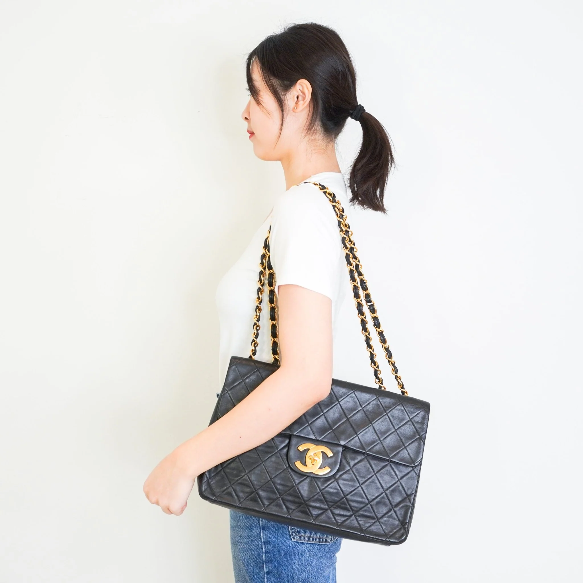 Chanel Black Quilted Lambskin Leather Vintage Maxi Jumbo XL | Authentic Preloved - Image 11