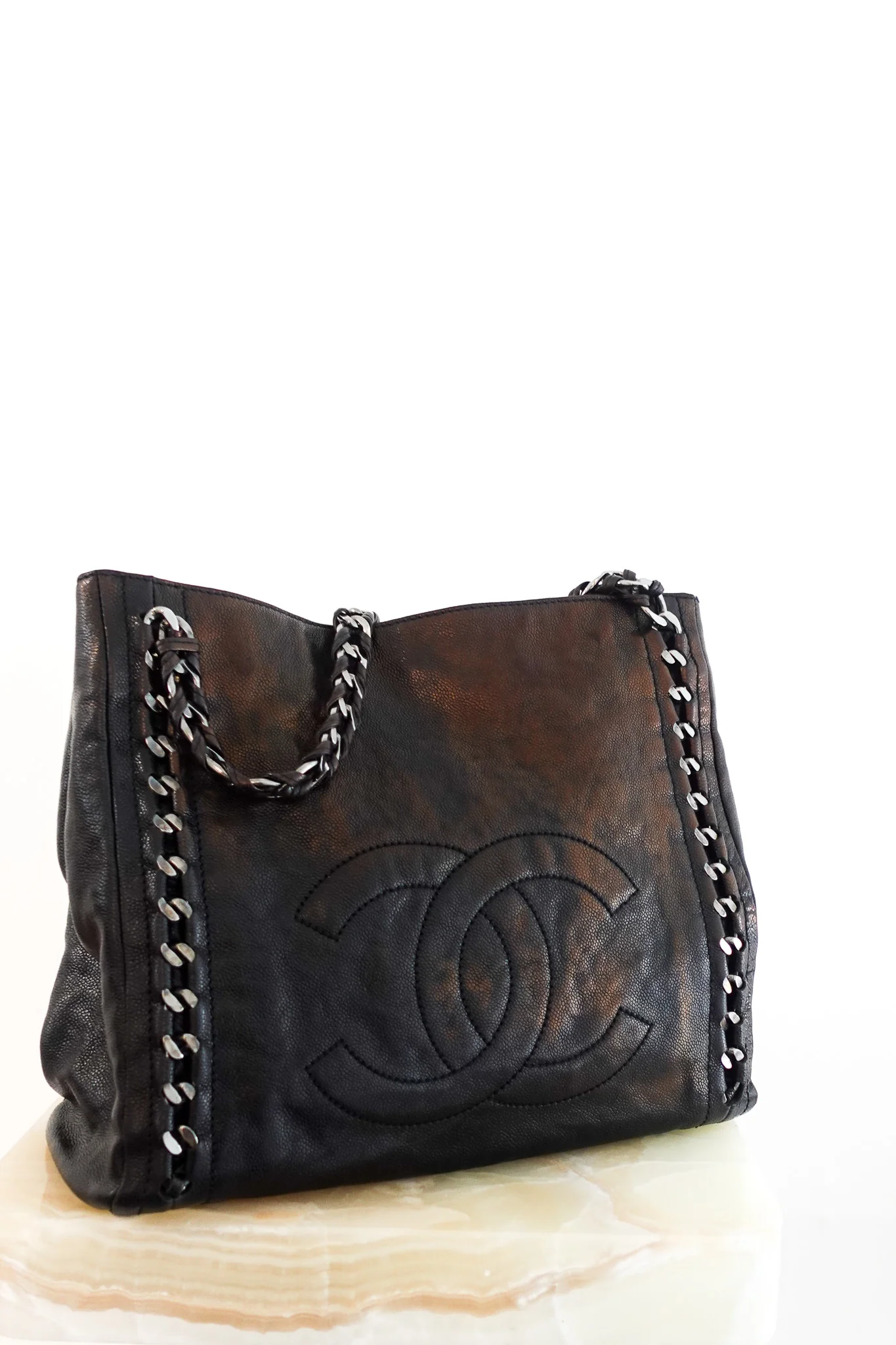 Chanel East West Chain Tote in Black & Brown Metallic Sheen RRP £2000 | Authentic Preloved