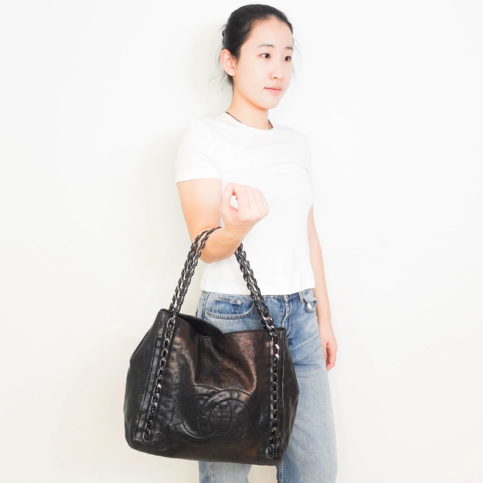 Chanel East West Chain Tote in Black & Brown Metallic Sheen RRP £2000 | Authentic Preloved - Image 12