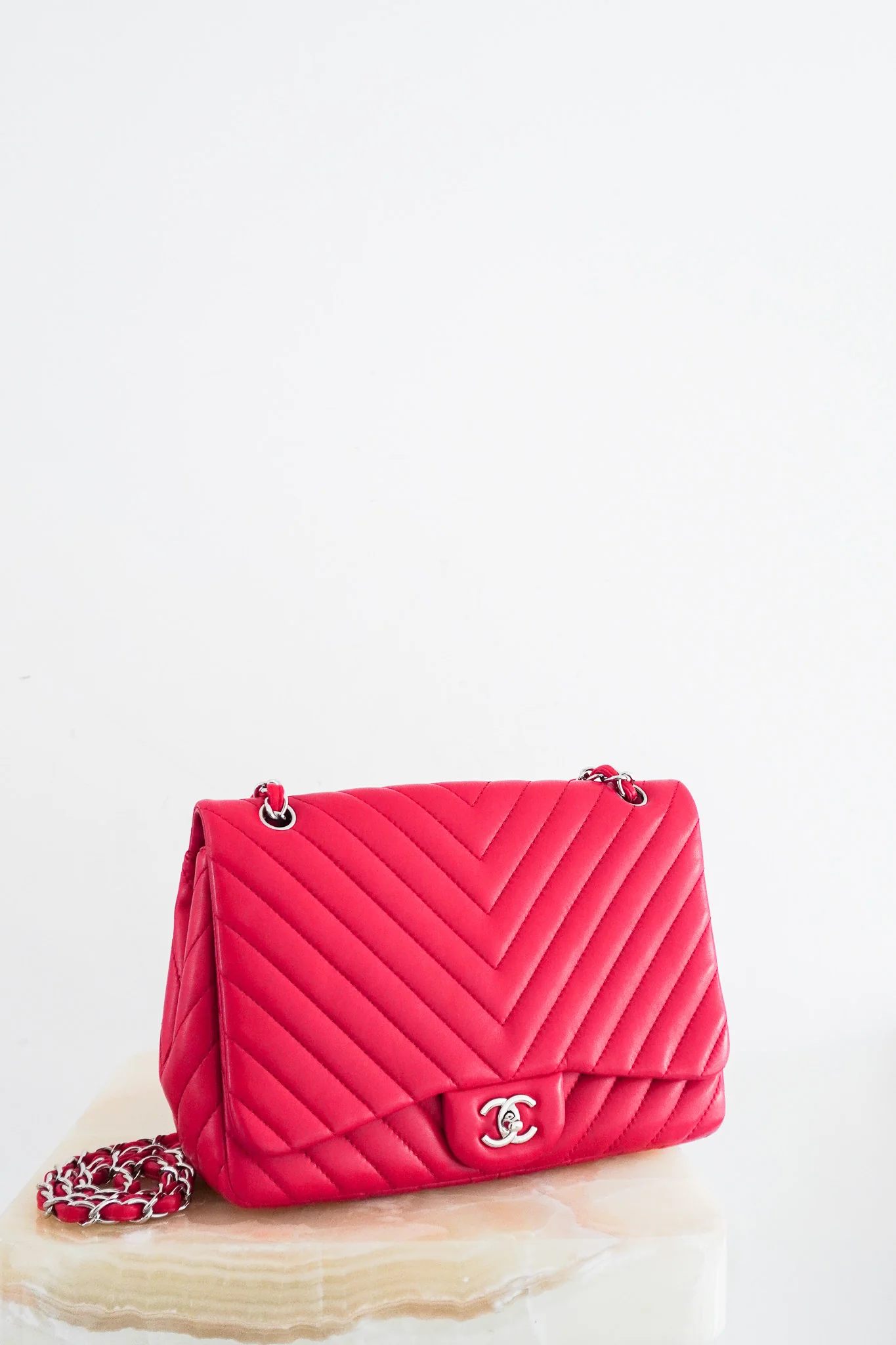 Chanel Chevron Fuchsia Quilted Jumbo Single Flap Bag RRP £9000 | Authentic Preloved