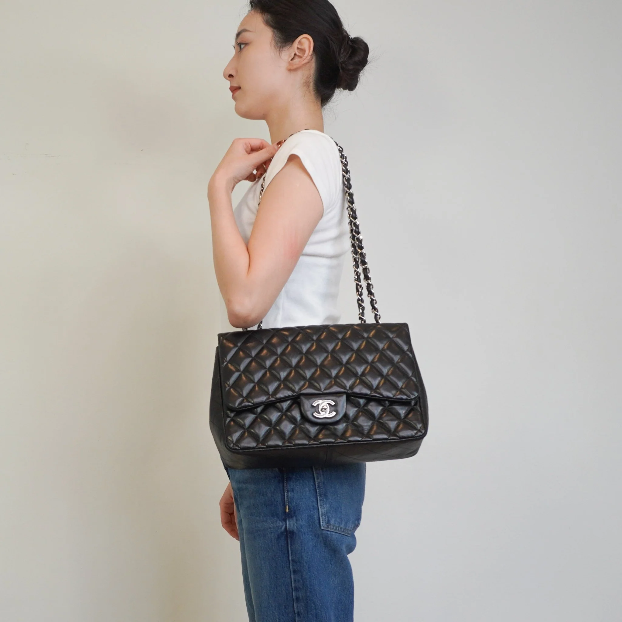 Chanel Jumbo Lambskin Classic Single Flap Bag Black RRP £10k | Authentic Preloved - Image 2