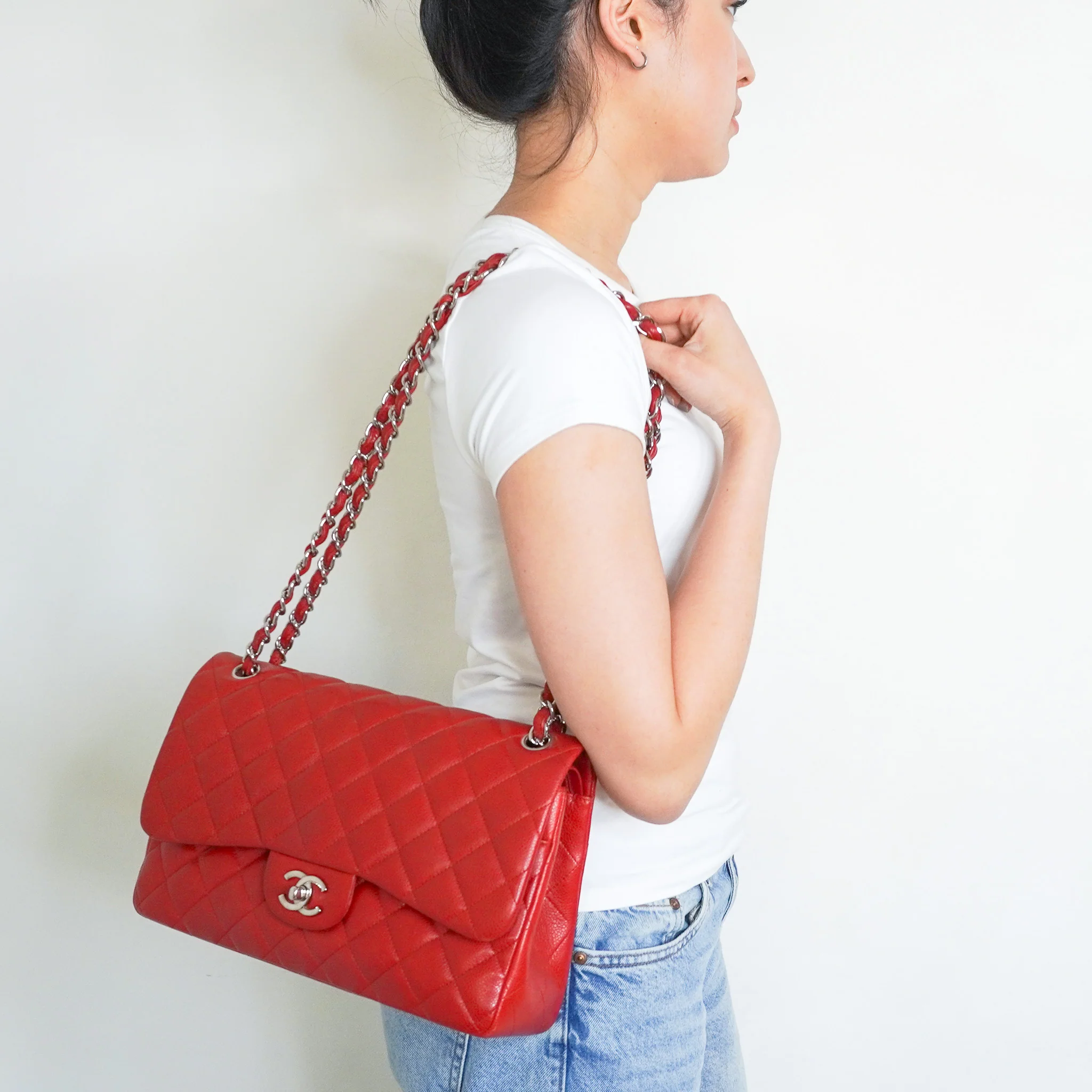 Chanel Jumbo Caviar Double Flap Bag in Red RRP £10,000  | Authentic Preloved - Image 2