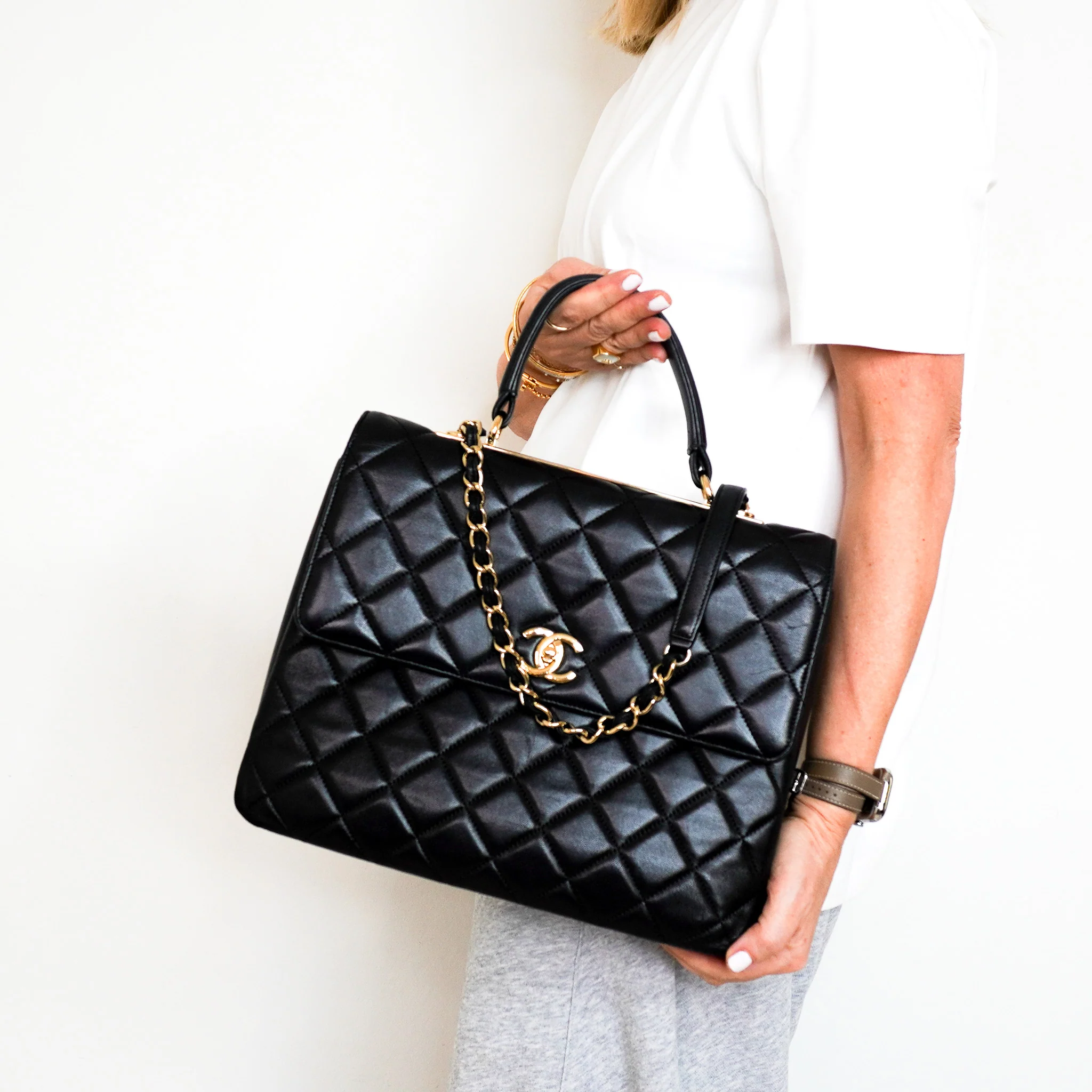 Chanel Trendy Large Lambskin Quilted Flap Bag with Top Handle | Authentic Preloved - Image 11