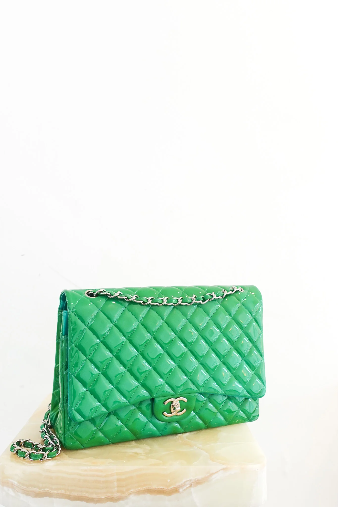RARE Chanel Double Flap Maxi Green Patent Bag RRP £10000 | Authentic Preloved