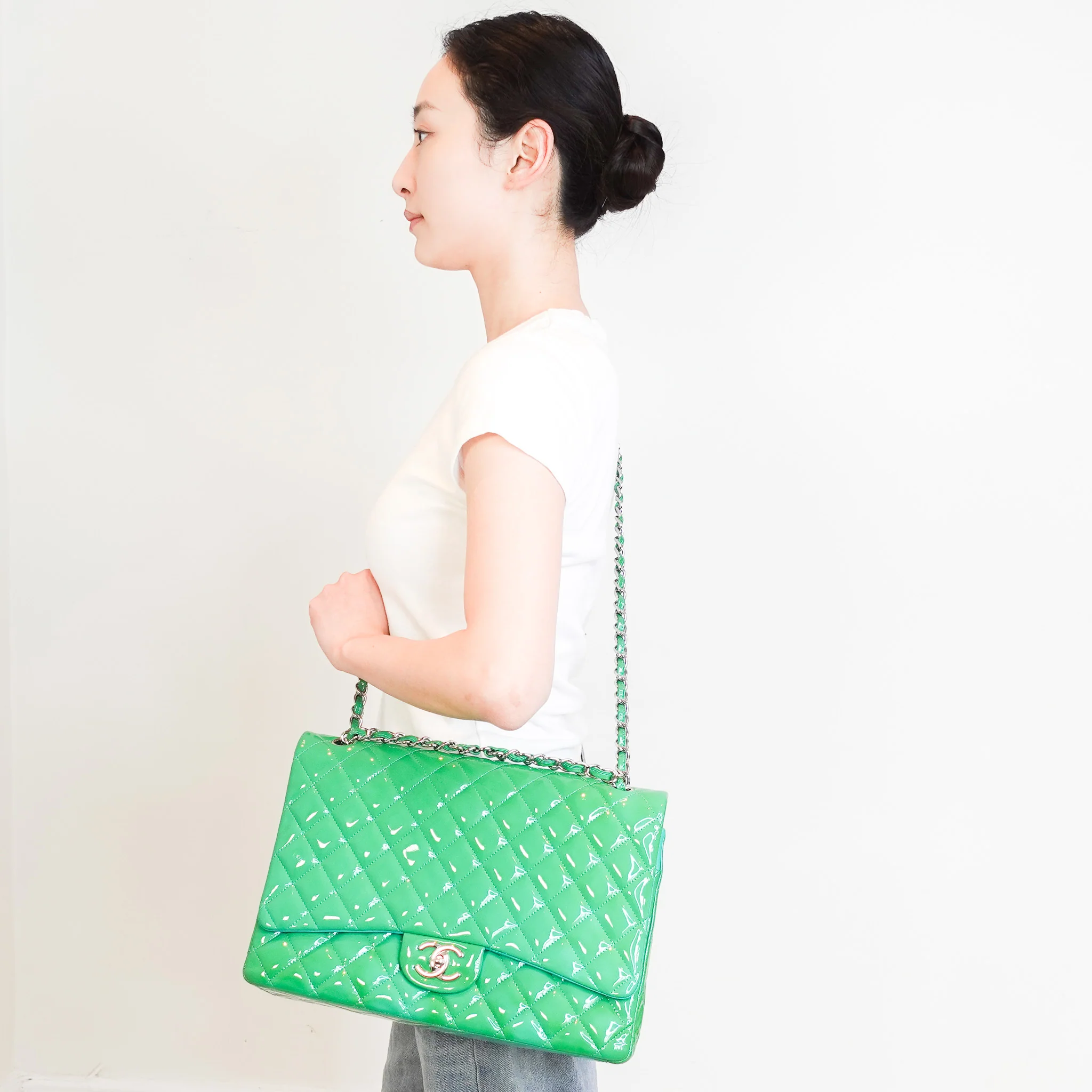 RARE Chanel Double Flap Maxi Green Patent Bag RRP £10000 | Authentic Preloved - Image 12