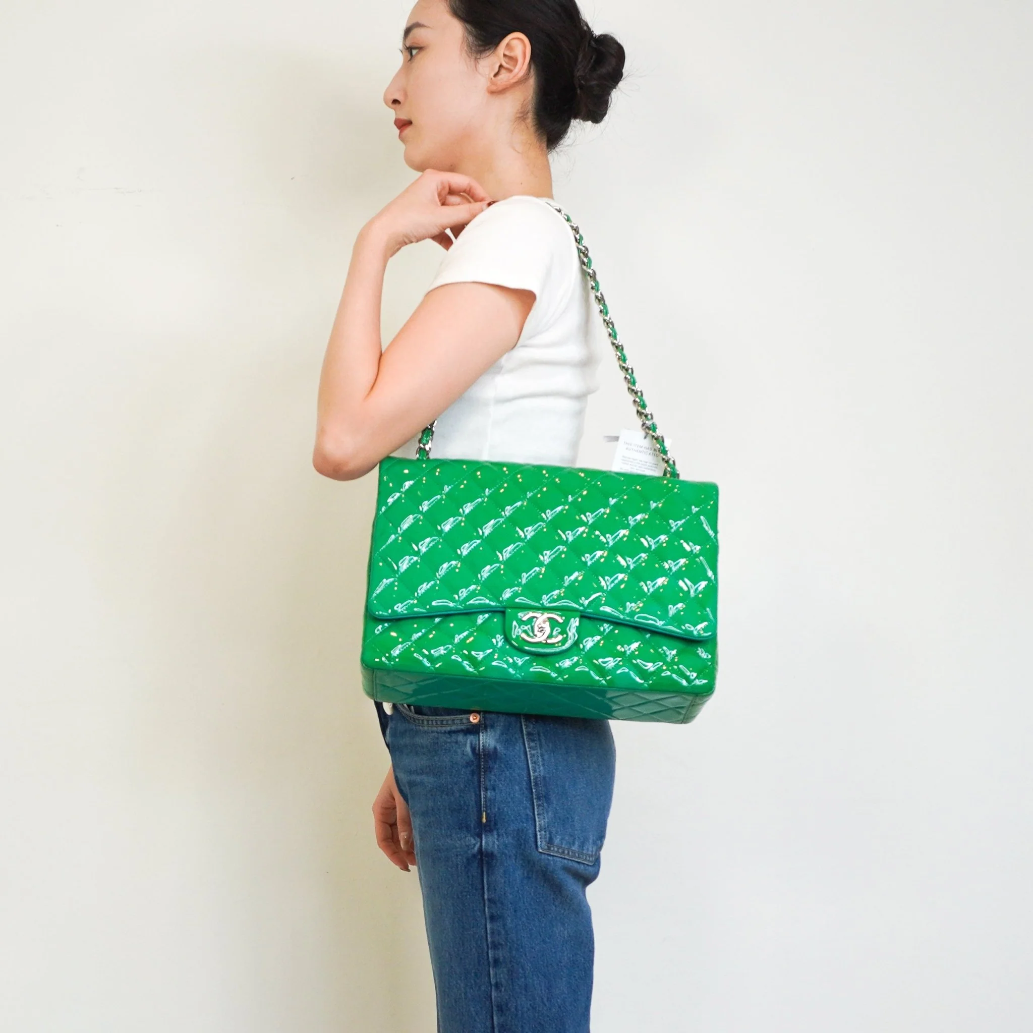 RARE Chanel Double Flap Maxi Green Patent Bag RRP £10000 | Authentic Preloved - Image 2