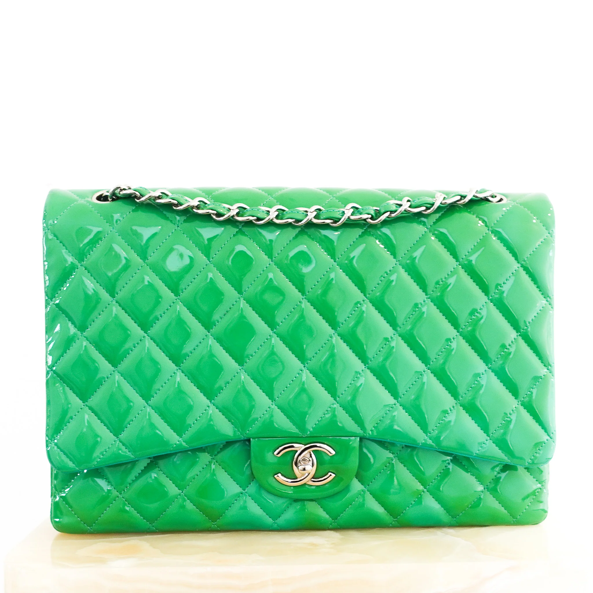 RARE Chanel Double Flap Maxi Green Patent Bag RRP £10000 | Authentic Preloved - Image 3