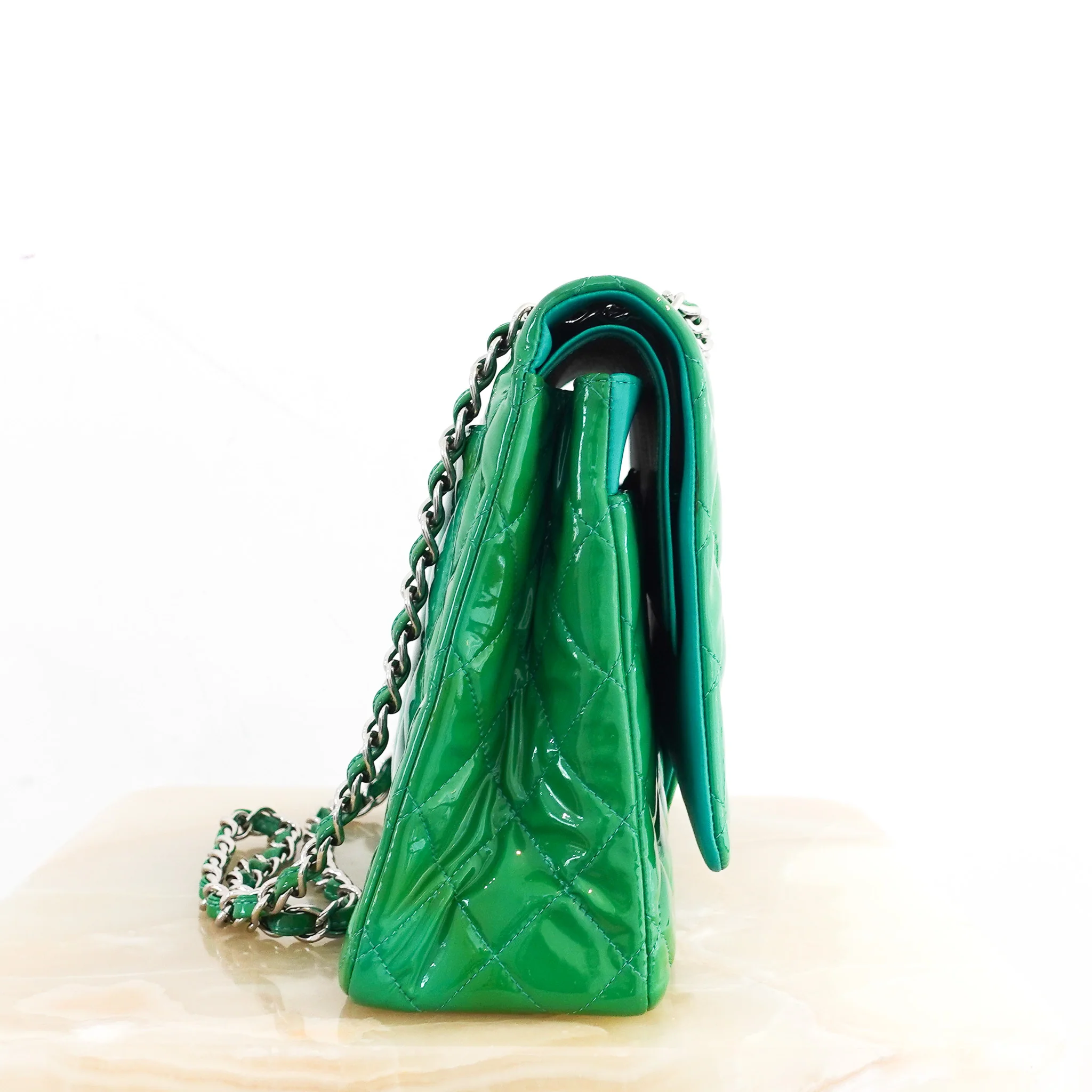 RARE Chanel Double Flap Maxi Green Patent Bag RRP £10000 | Authentic Preloved - Image 6