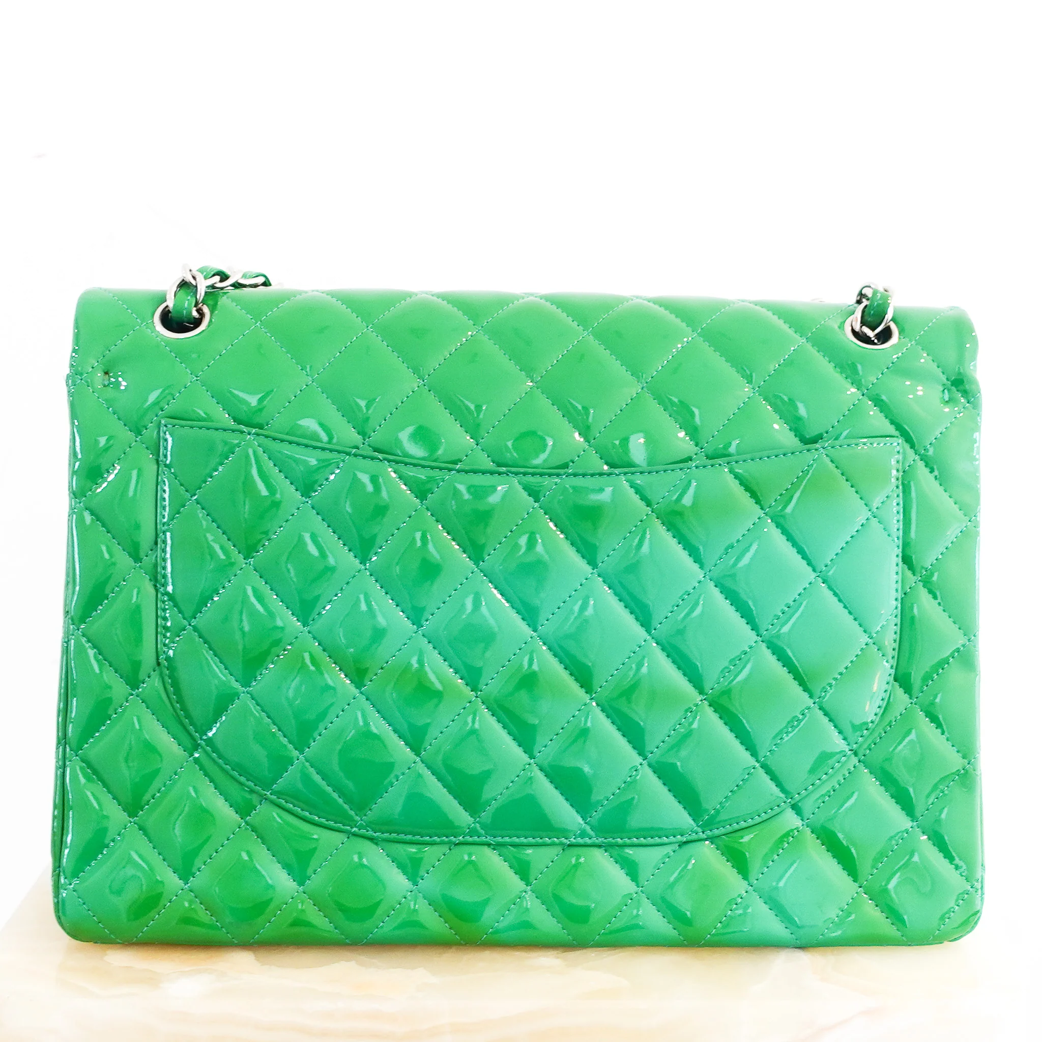 RARE Chanel Double Flap Maxi Green Patent Bag RRP £10000 | Authentic Preloved - Image 8