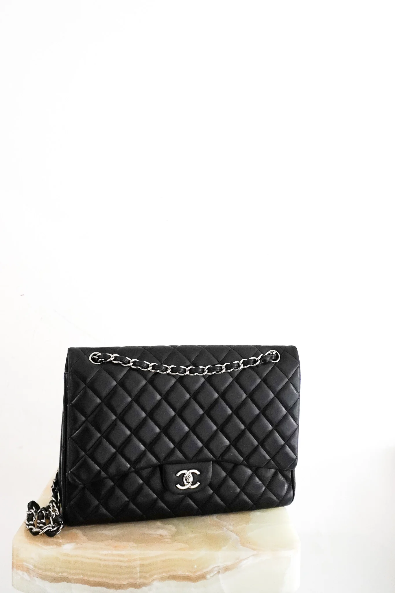 Chanel Maxi Lambskin Classic Single Flap Bag Black RRP £10000 | Authentic Preloved