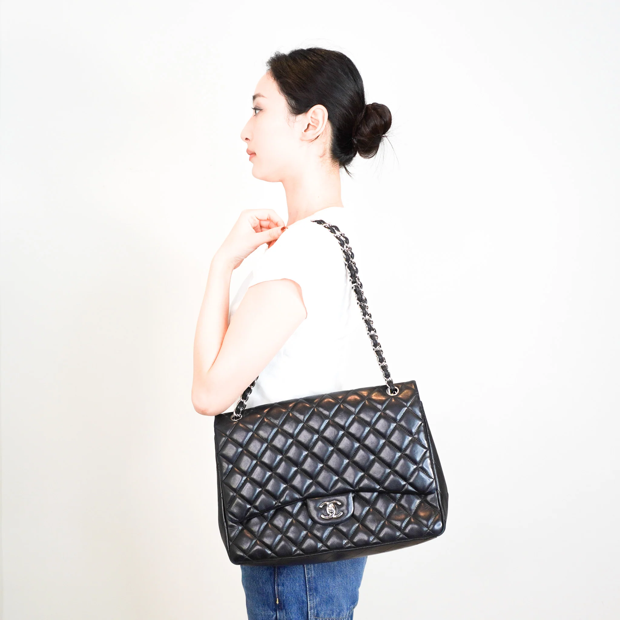 Chanel Maxi Lambskin Classic Single Flap Bag Black RRP £10000 | Authentic Preloved - Image 12
