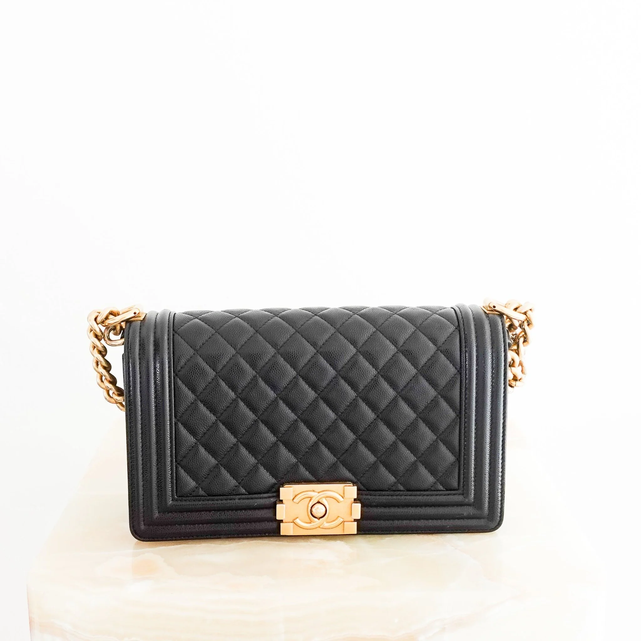 Chanel Medium Boy Bag in black caviar leather with gold CC clasp RRP £6,000 | Authentic Preloved - Image 2