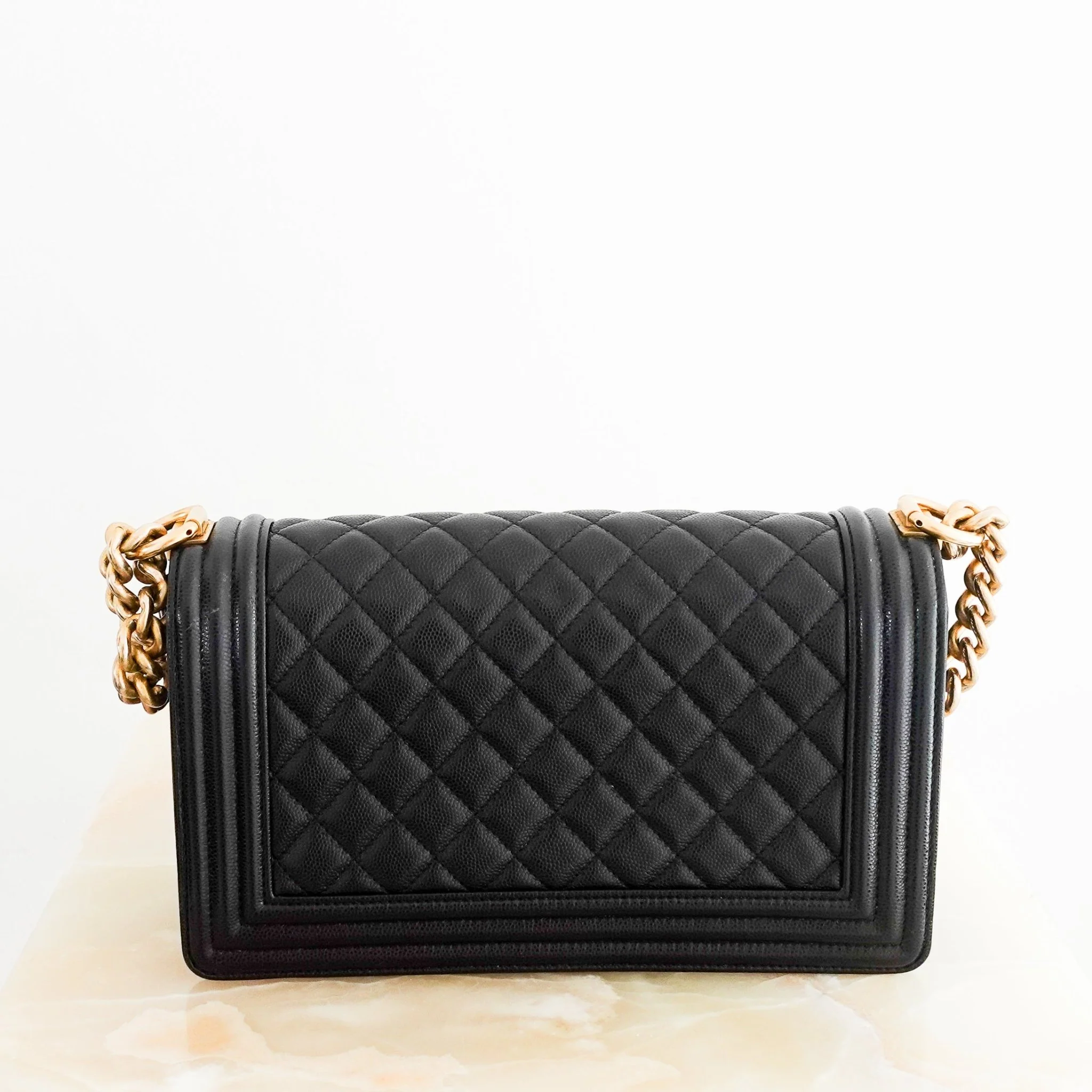 Chanel Medium Boy Bag in black caviar leather with gold CC clasp RRP £6,000 | Authentic Preloved - Image 3