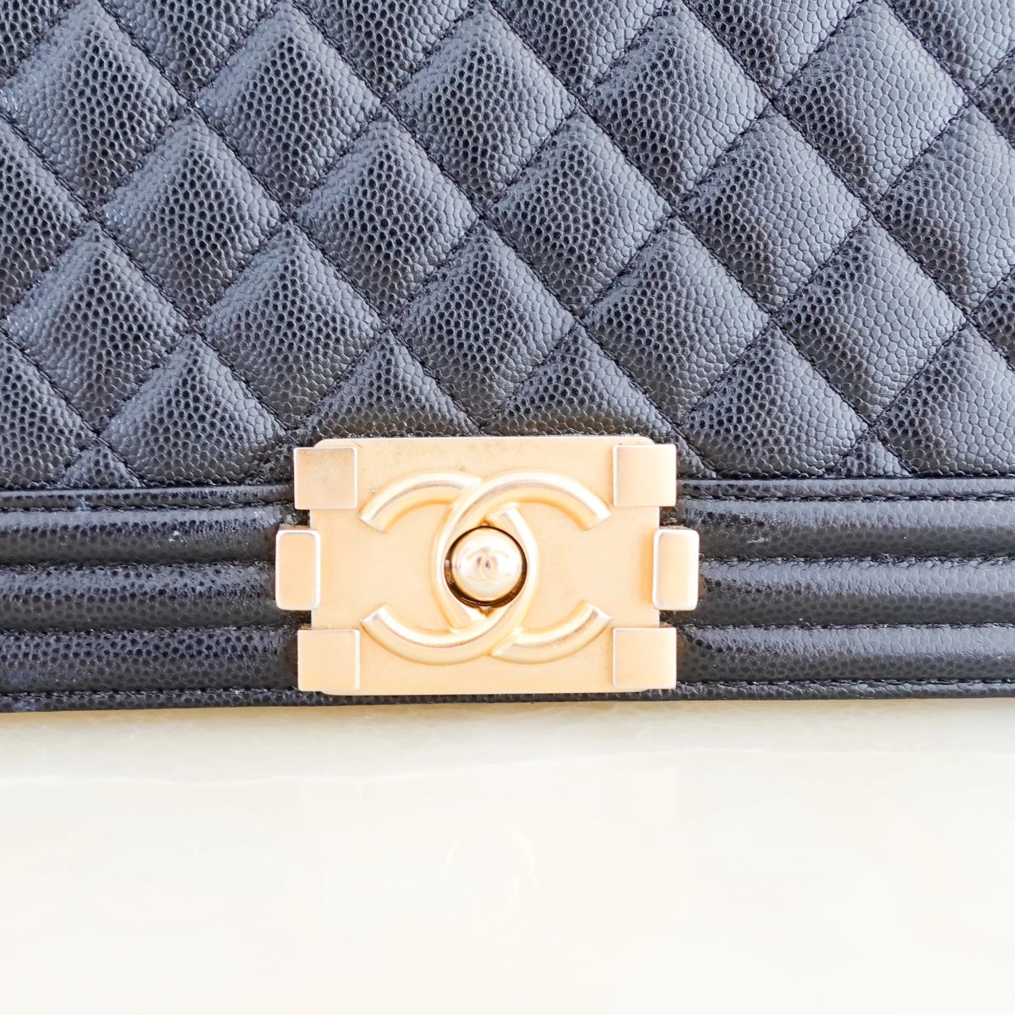 Chanel Medium Boy Bag in black caviar leather with gold CC clasp RRP £6,000 | Authentic Preloved - Image 7