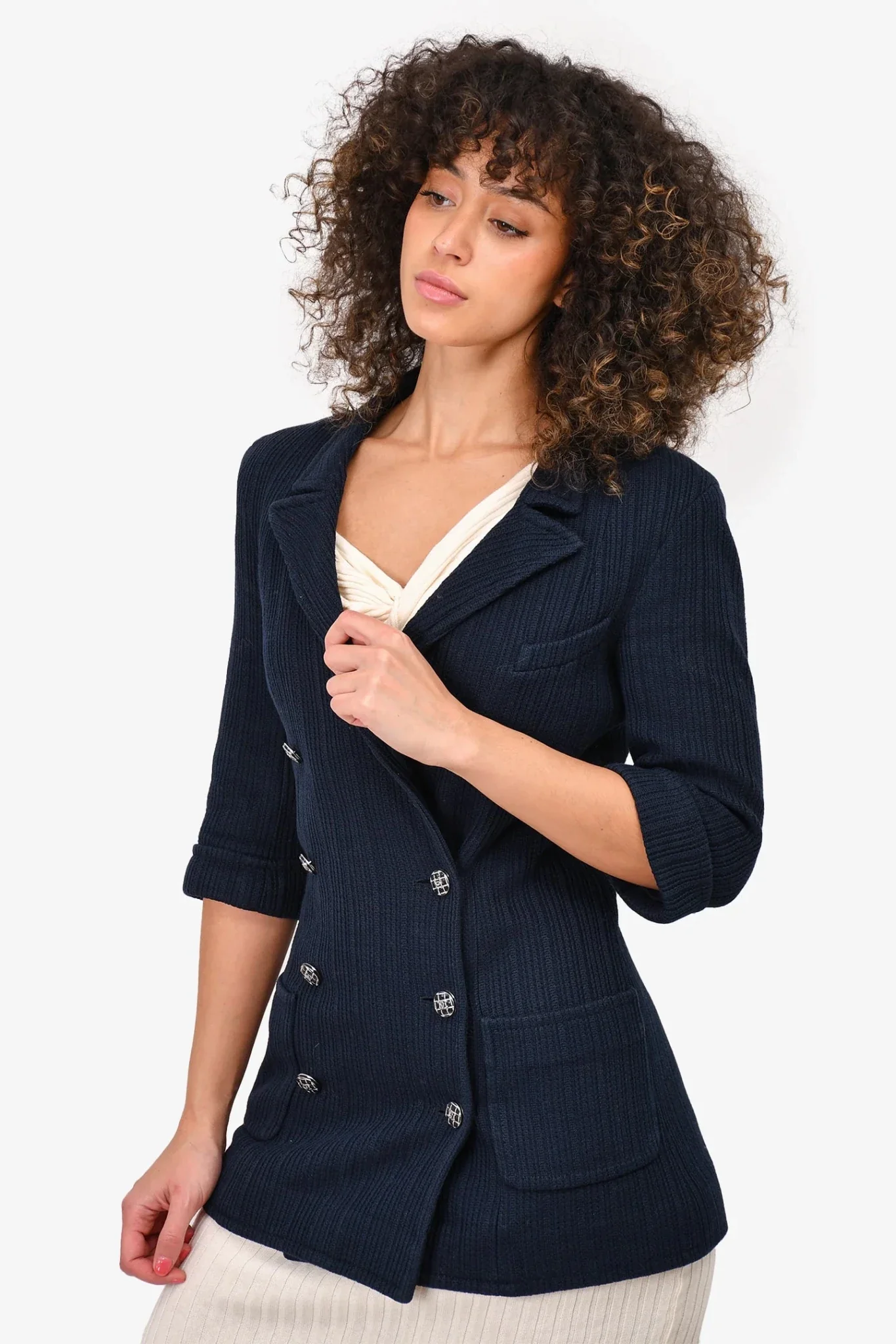 Chanel Navy Ribbed Long Line Jacket 2013 RTW Collection £5910 | Authentic Preloved - Image 4