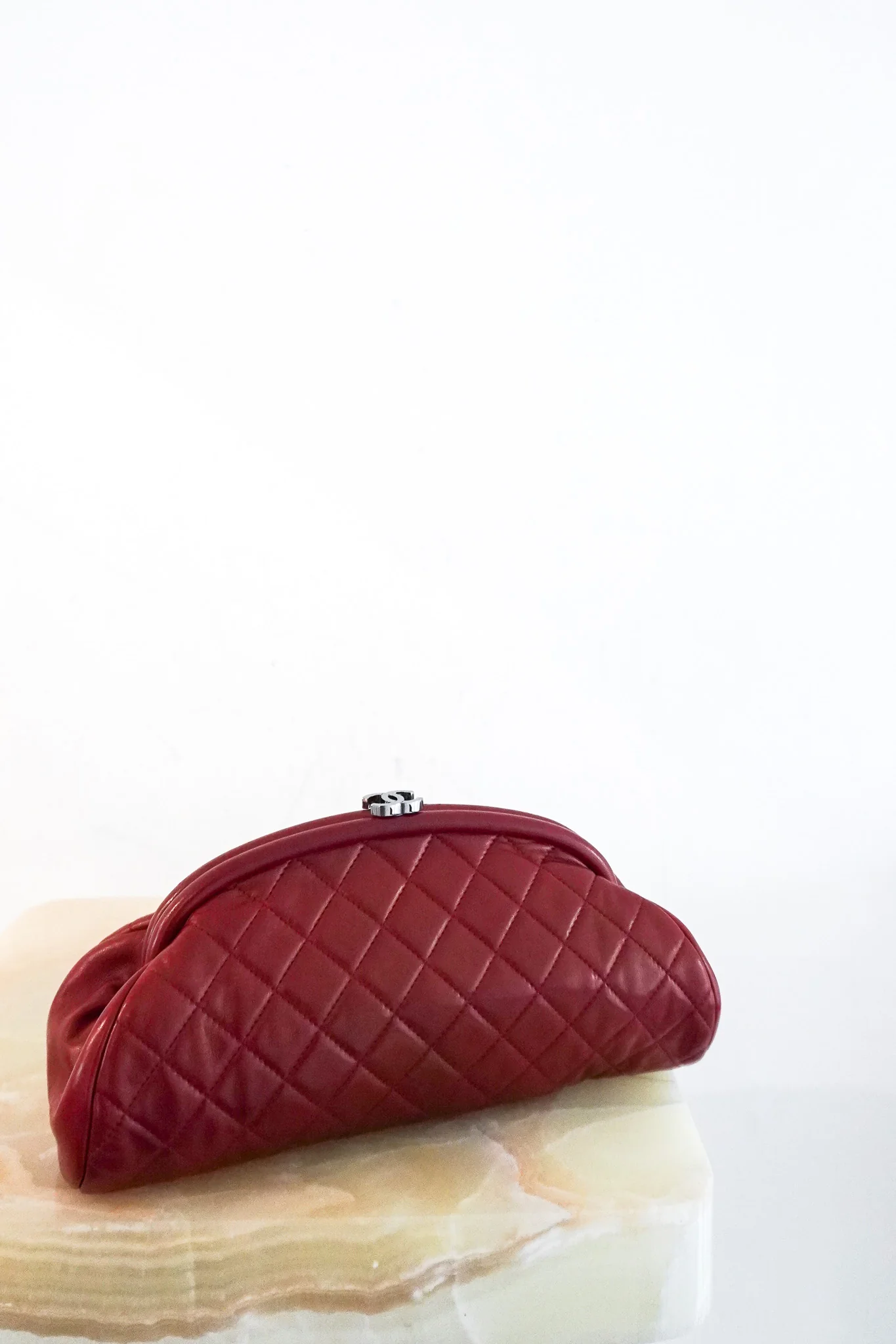 Chanel Quilted Kisslock Lambskin Clutch in Burgundy | Authentic Preloved
