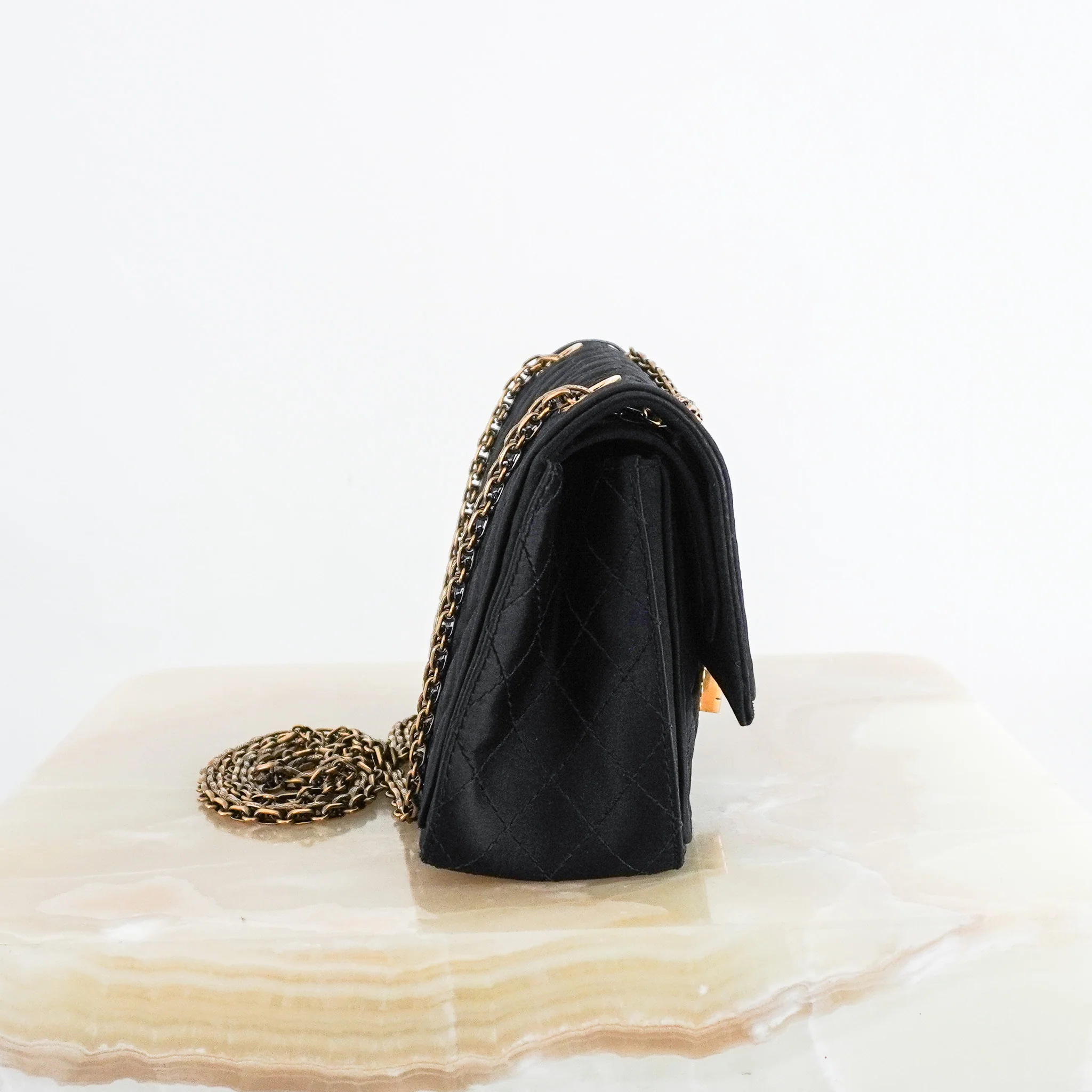 Chanel 2.55 Reissue Double Flap Bag in Black Satin with Aged Gold Hardware RRP £8850 | Authentic Preloved - Image 2