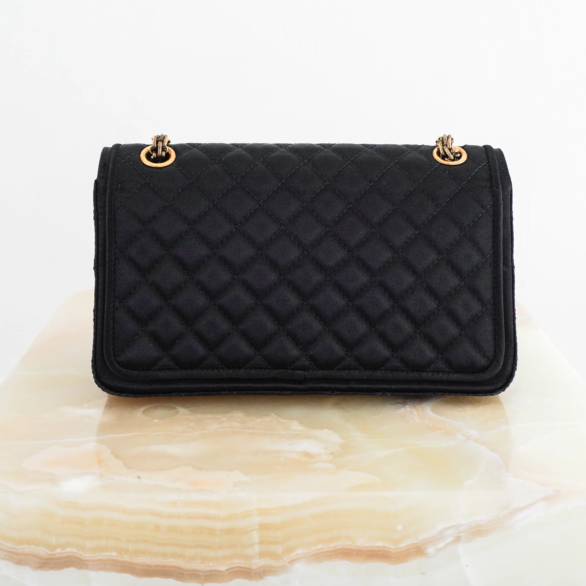 Chanel 2.55 Reissue Double Flap Bag in Black Satin with Aged Gold Hardware RRP £8850 | Authentic Preloved - Image 4