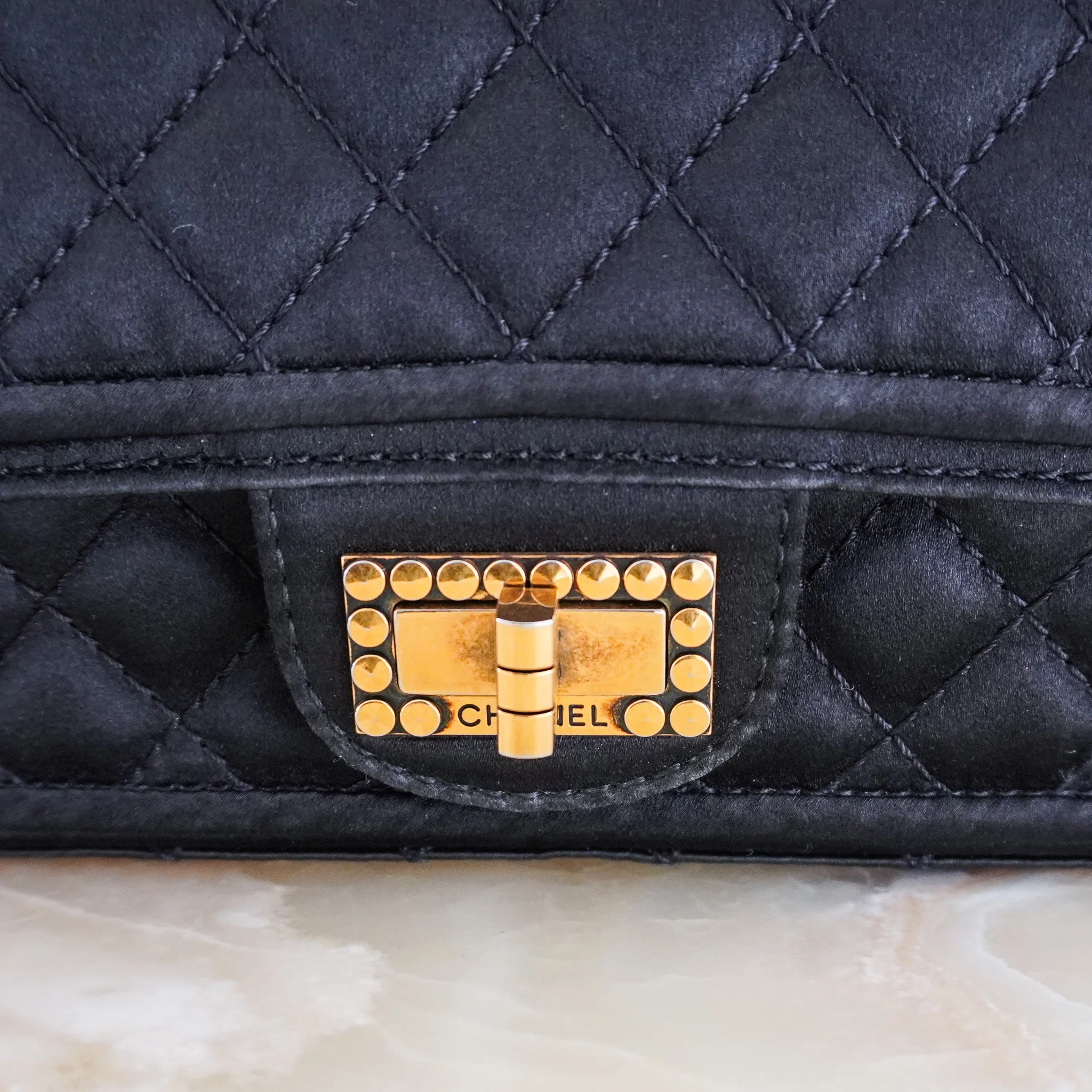 Chanel 2.55 Reissue Double Flap Bag in Black Satin with Aged Gold Hardware RRP £8850 | Authentic Preloved - Image 5