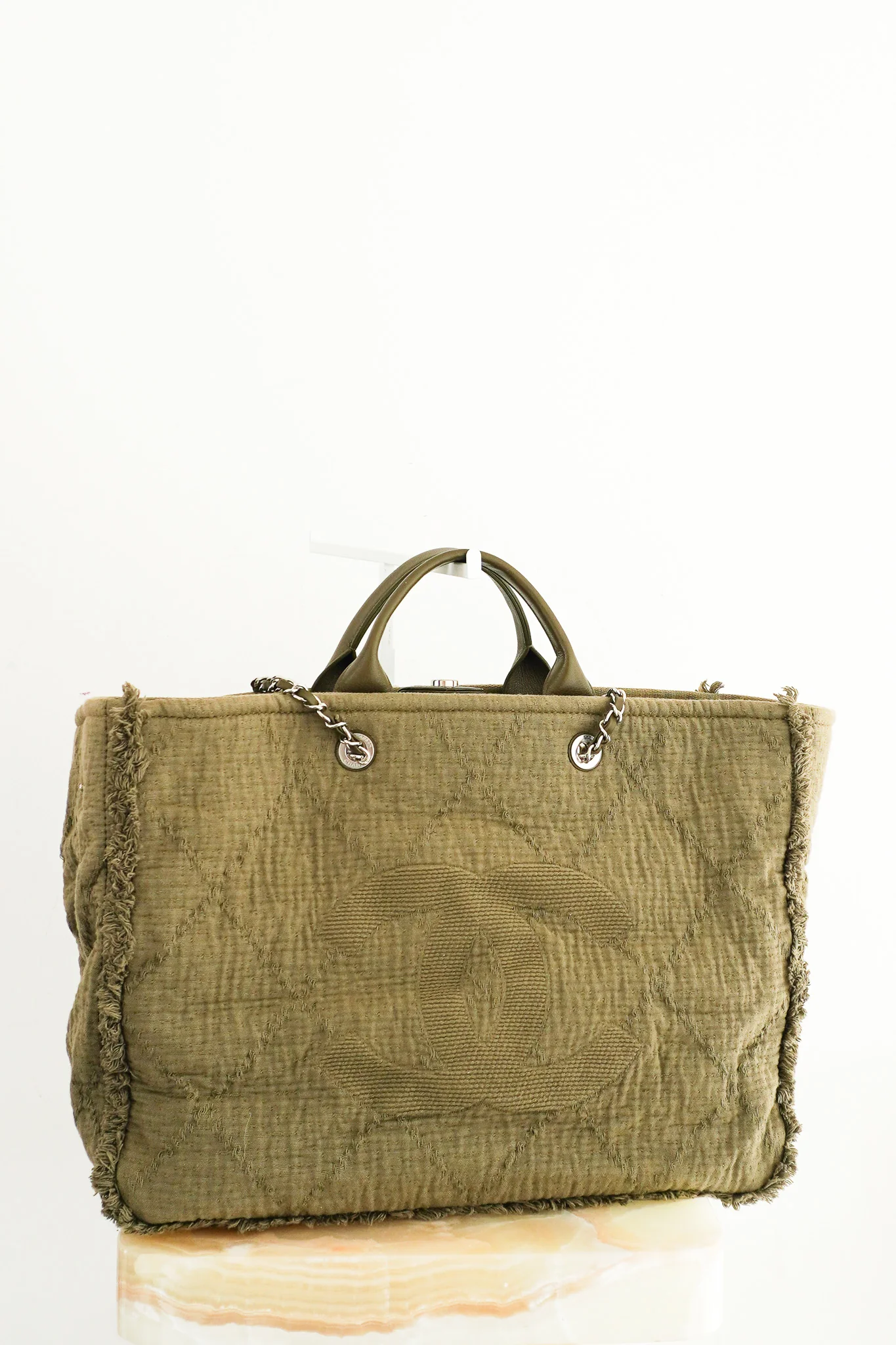 Chanel Deauville Tote on Khaki RRP £3800 | Authentic Preloved