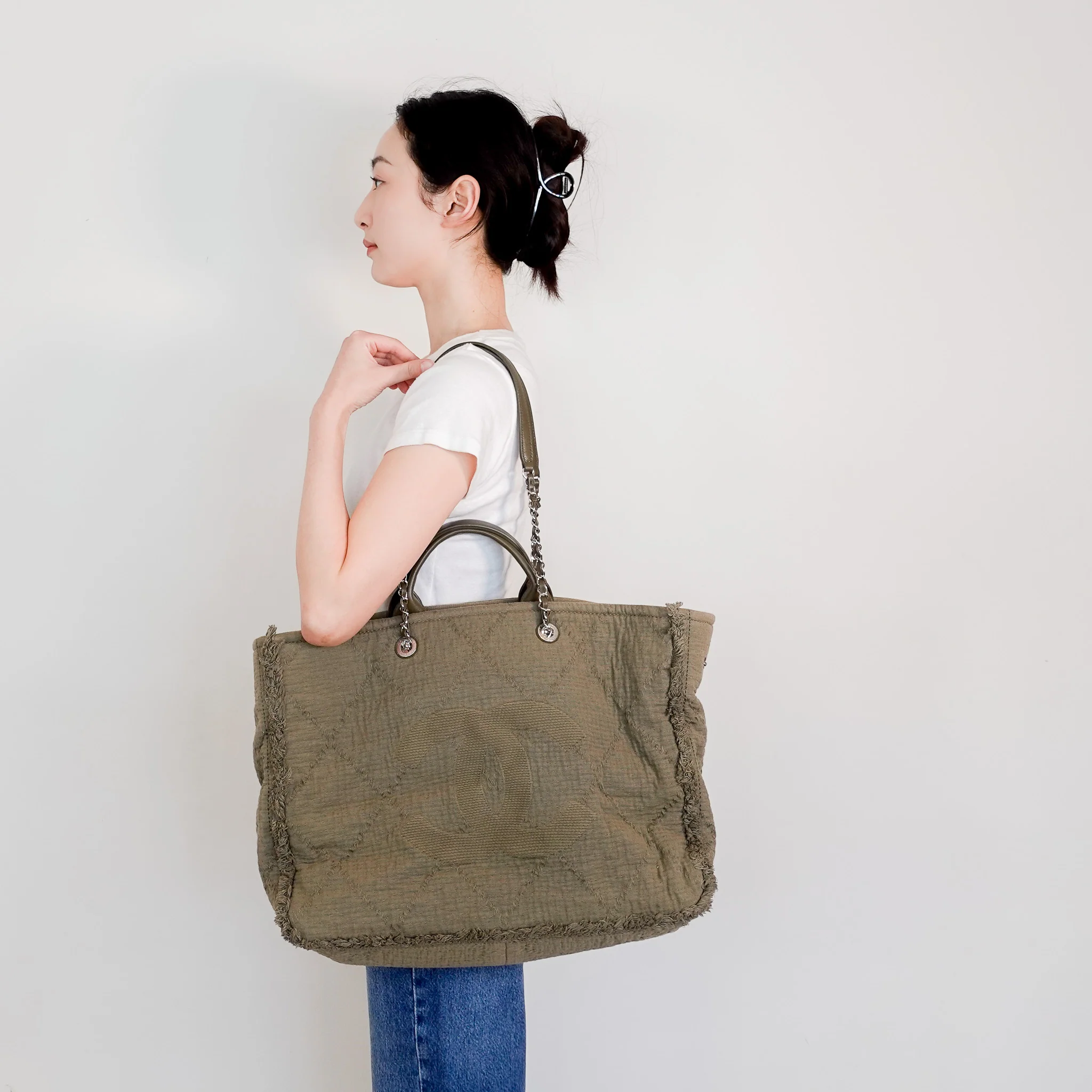 Chanel Deauville Tote on Khaki RRP £3800 | Authentic Preloved - Image 13