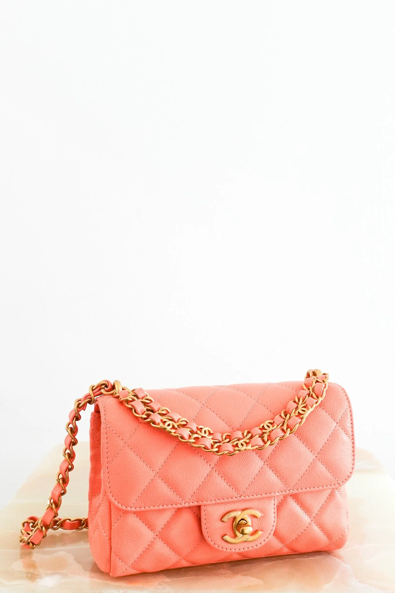 Current Season Chanel Mini Flap bag in light Orange RRP £4780 | Authentic Preloved