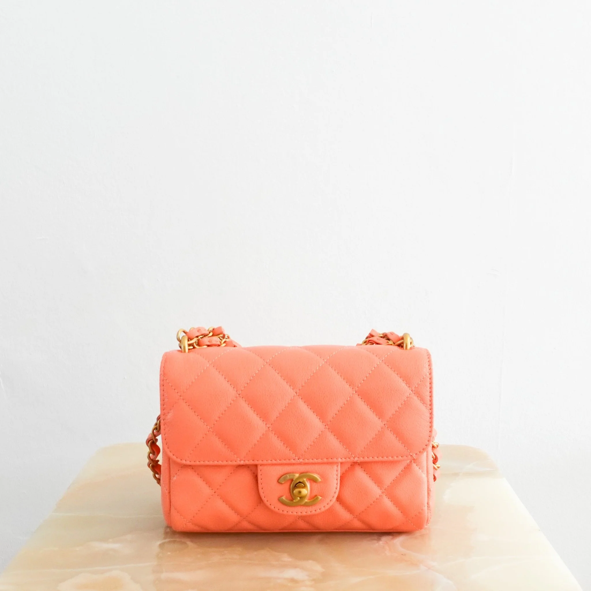 Current Season Chanel Mini Flap bag in light Orange RRP £4780 | Authentic Preloved - Image 2